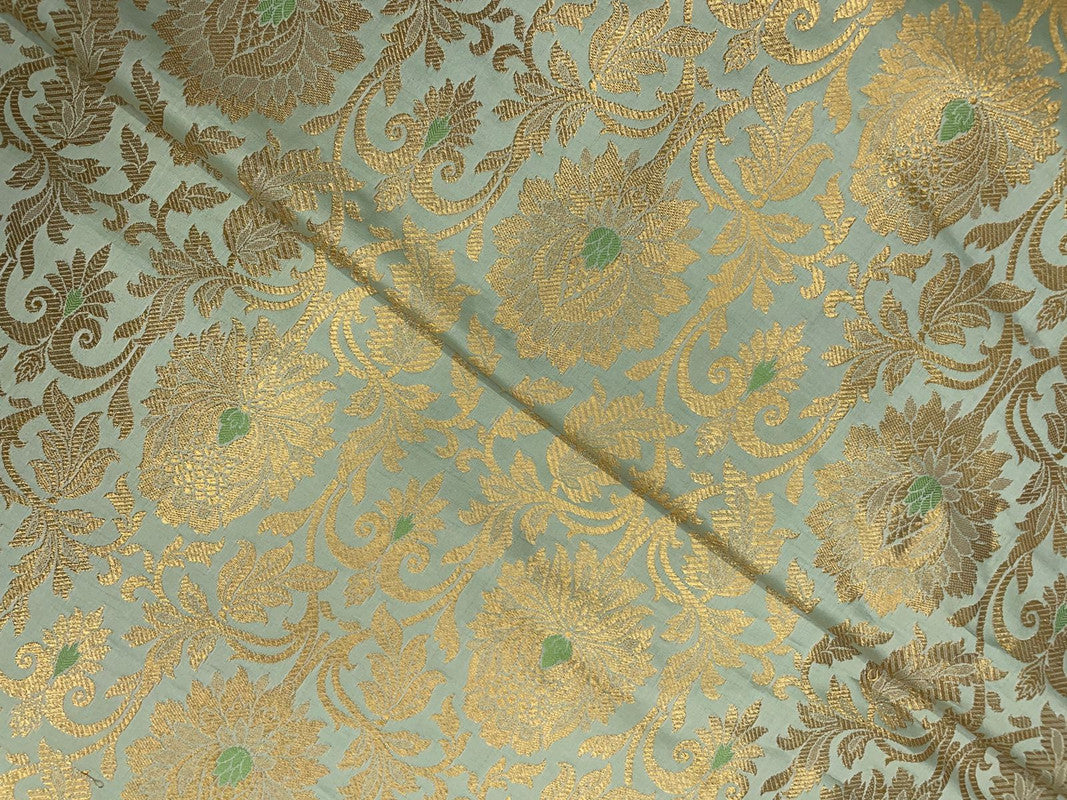 Sea Green Floral Semi Brocade Fabric