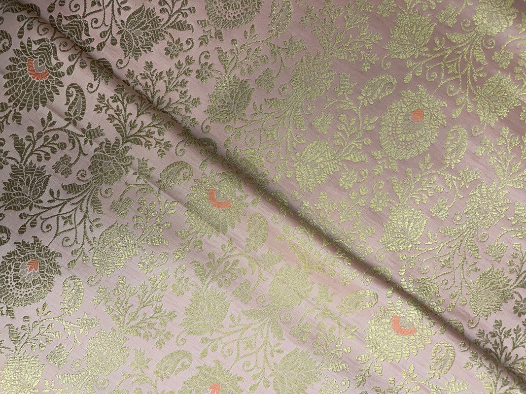 Peach Floral Semi Brocade Fabric