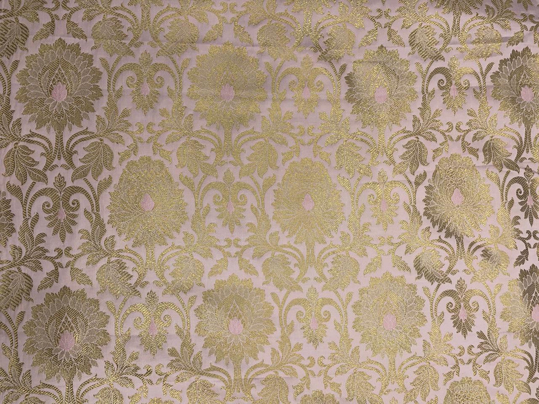 Baby Pink  & Golden Floral Semi Brocade Fabric