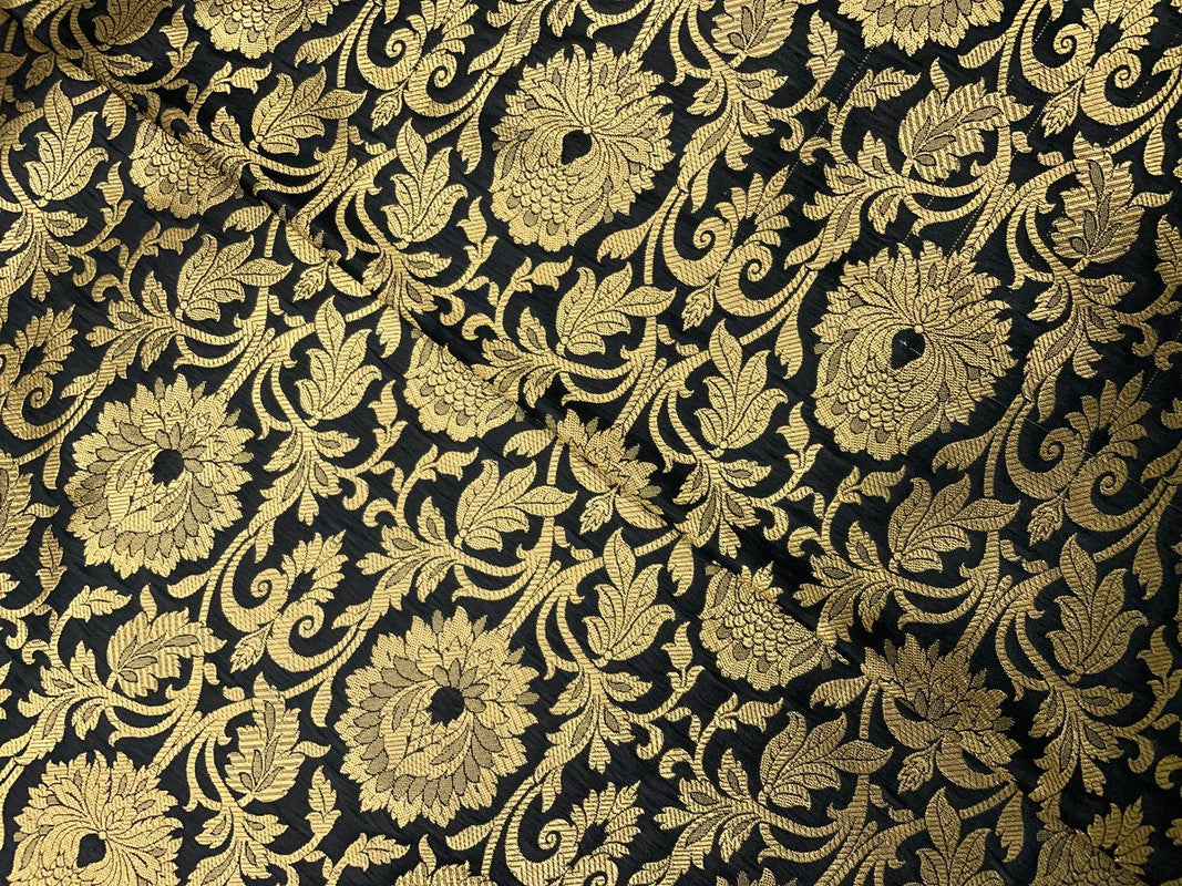 Black Floral  Semi Brocade Fabric