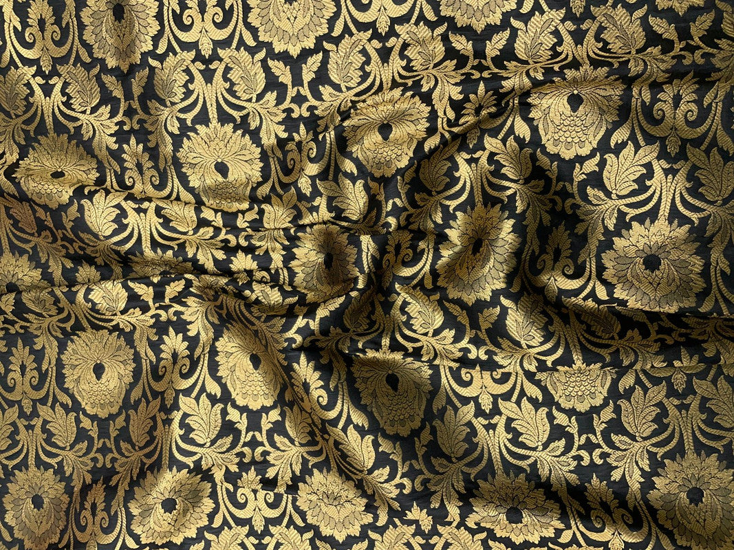 Black Floral  Semi Brocade Fabric