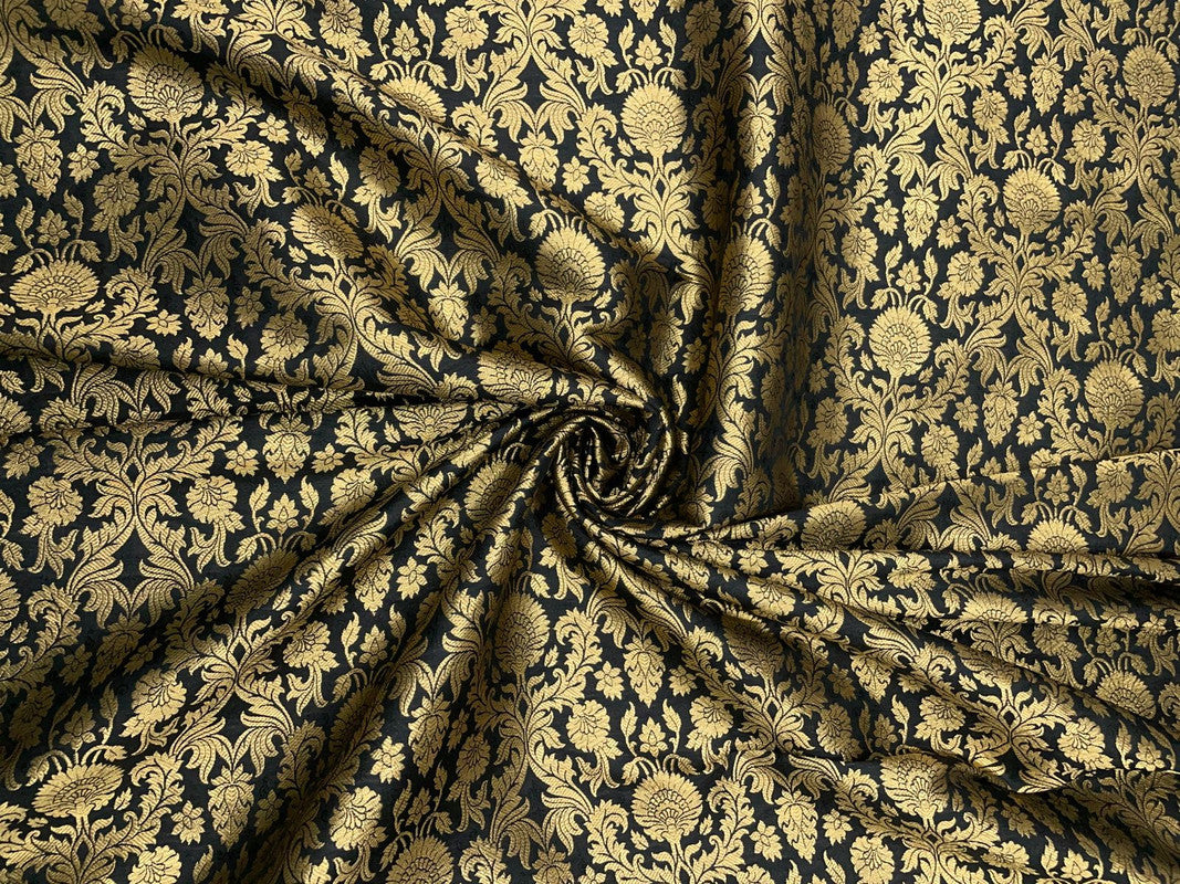 Black Floral Semi Brocade Fabric