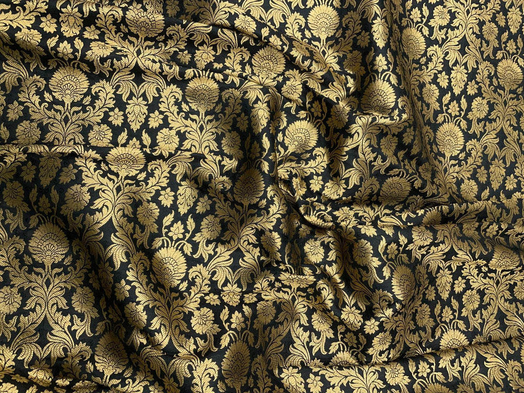 Black Floral Semi Brocade Fabric