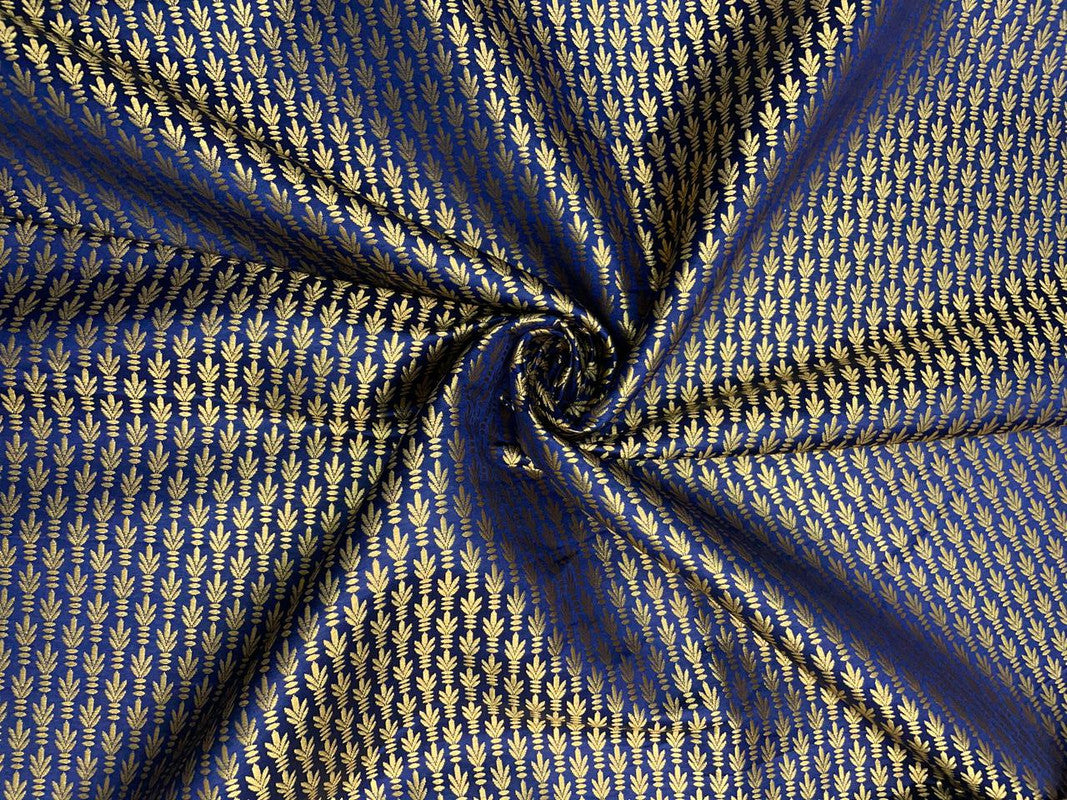 Navy Blue Floral Semi Brocade Fabric