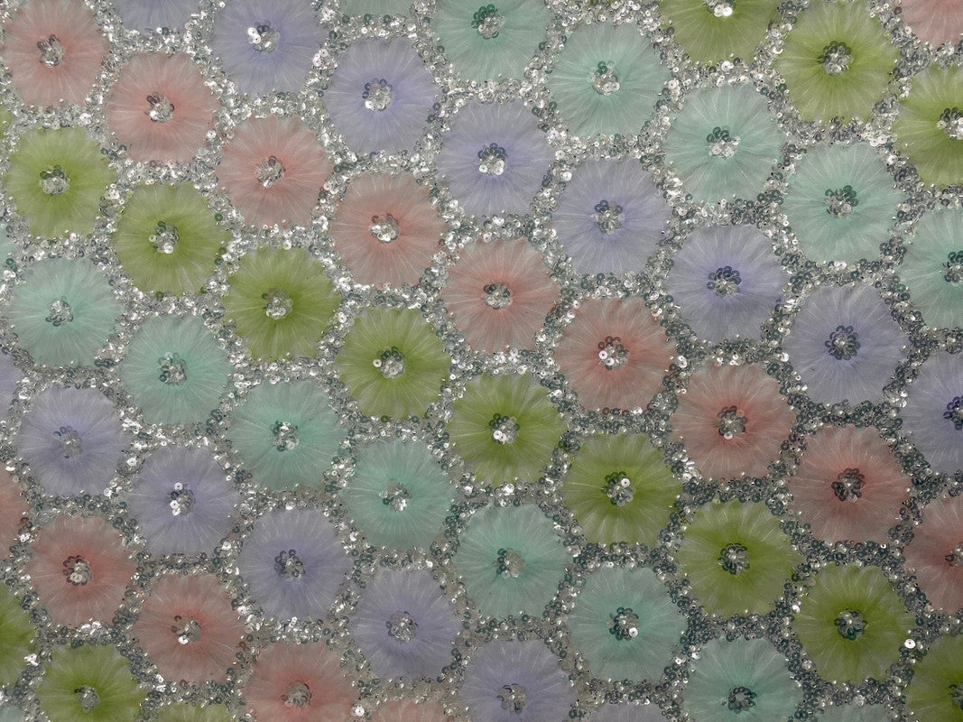 Multicolor Floral Embroiderd Net Fabric