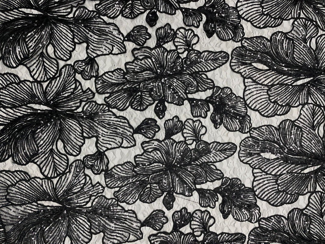 Black Floral Embroiderd Net Fabric