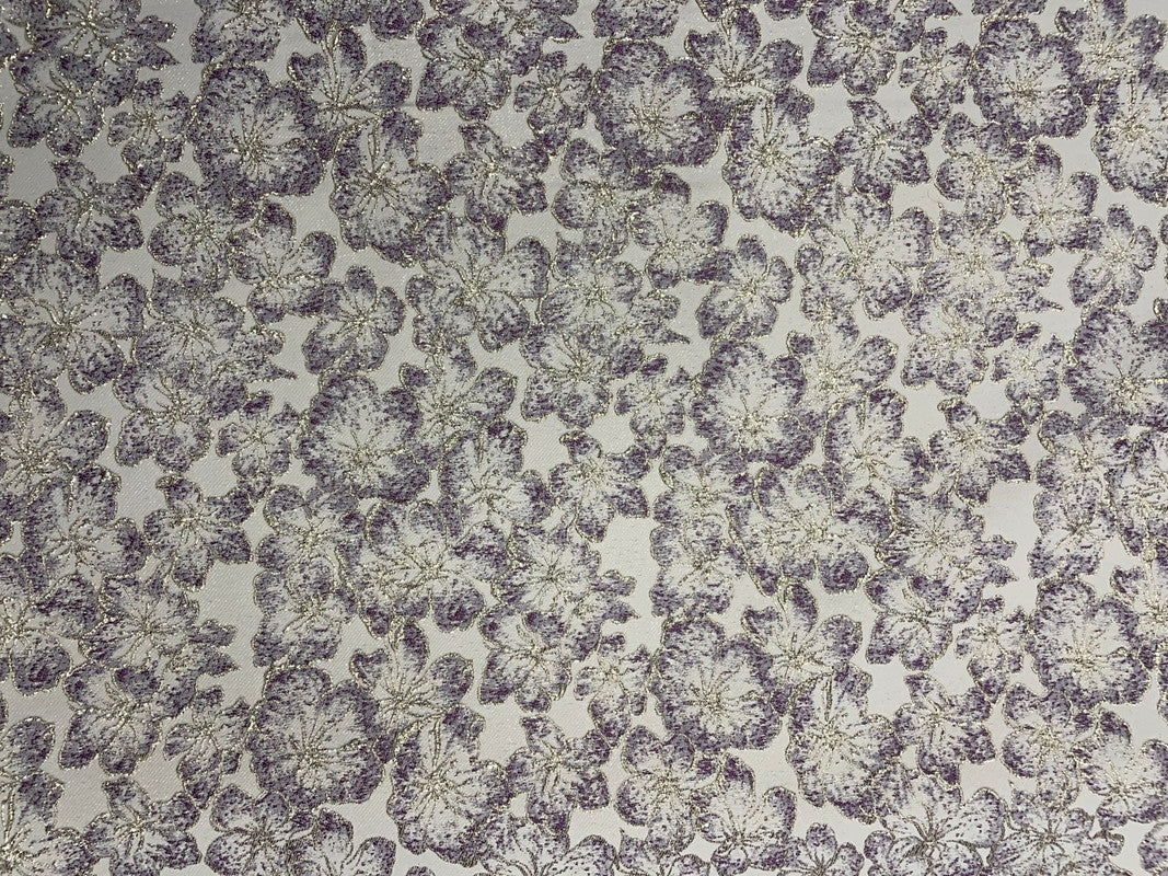 Purple Color Floral Luxury Jacquard Fabric