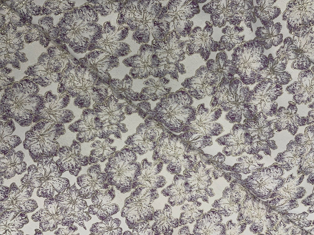 Purple Color Floral Luxury Jacquard Fabric