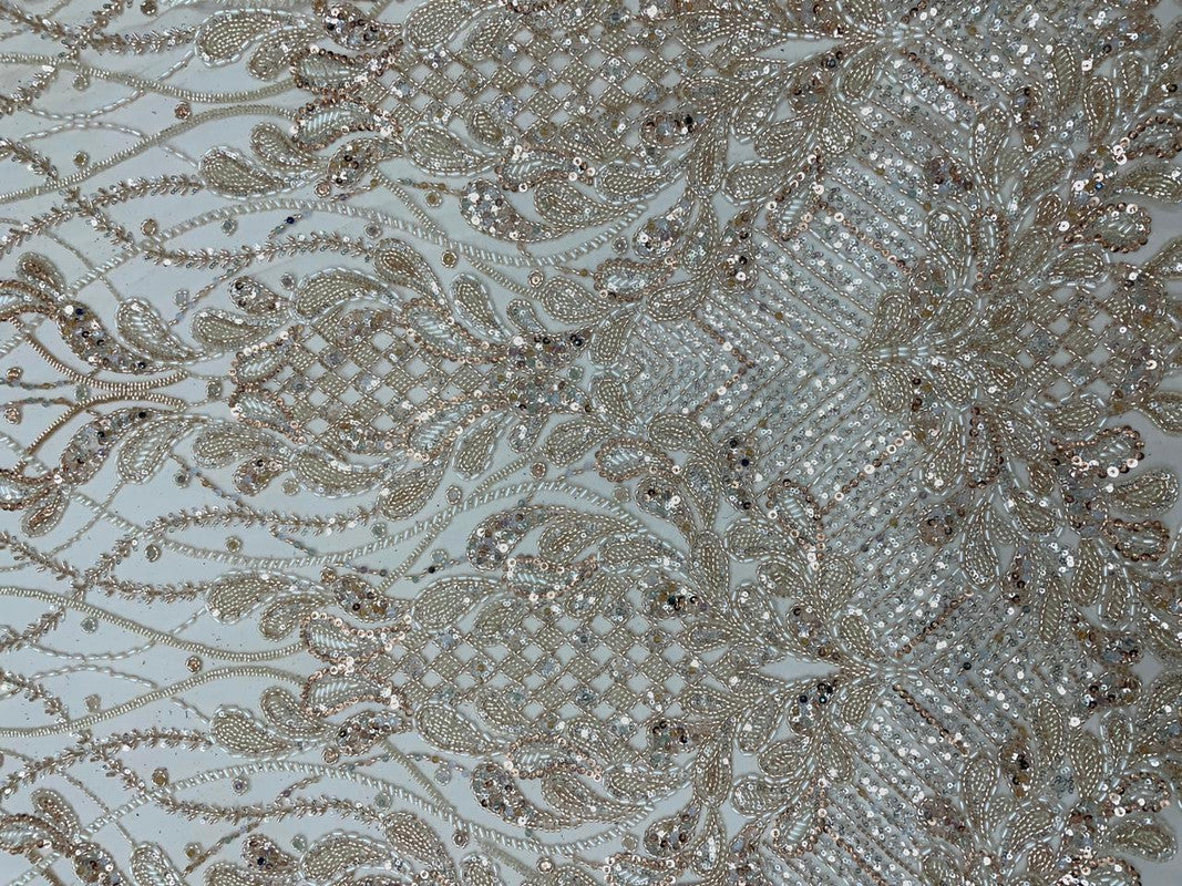 Peach Floral Embroiderd Net Fabric