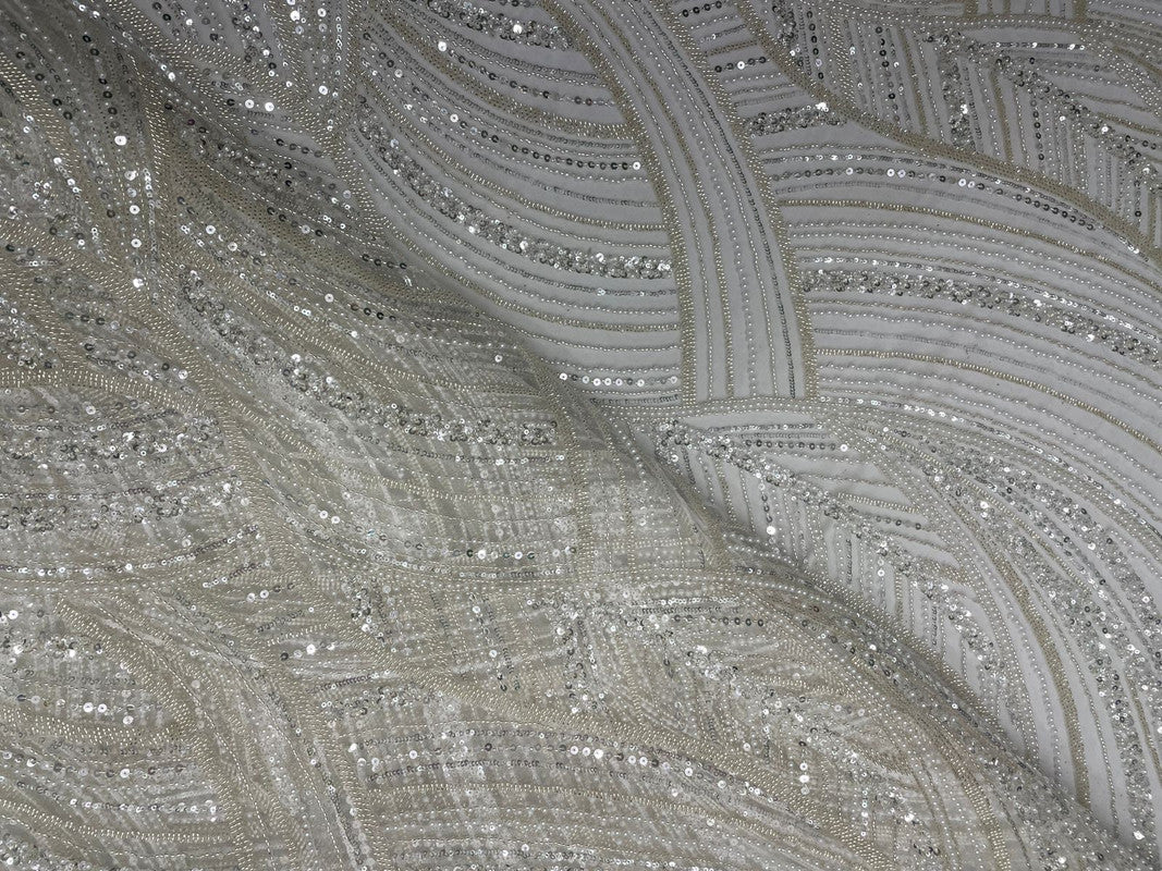 White Floral Cut Dana Embroiderd Net Fabric