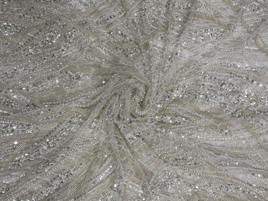 White Floral Cut Dana Embroiderd Net Fabric