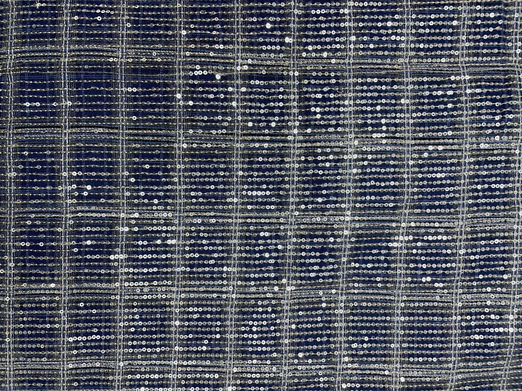 Navy Blue Checks Sequence Tencil Denim Fabric