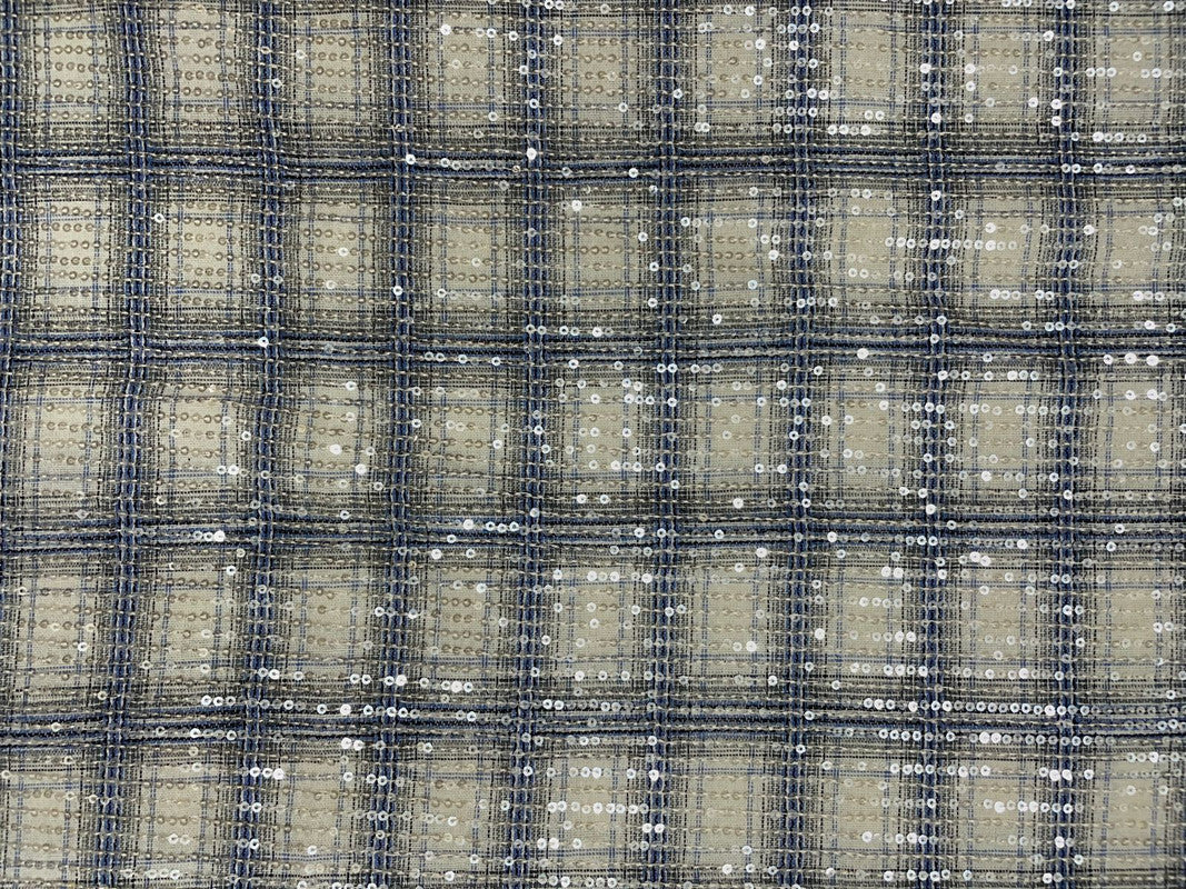 White & Blue Checks Sequence Tencil Denim Fabric