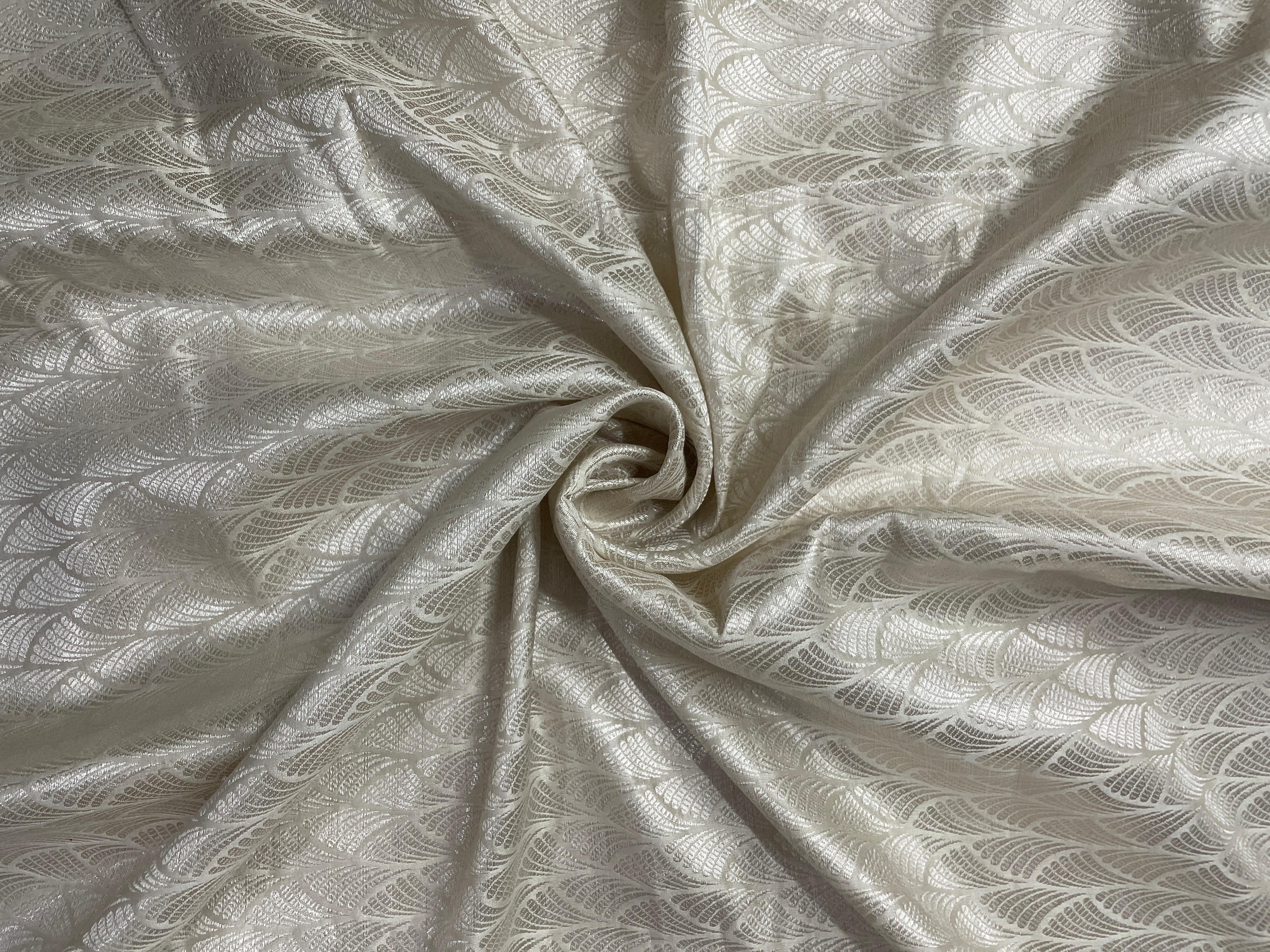 Cream Floral Pure Brocade Fabric