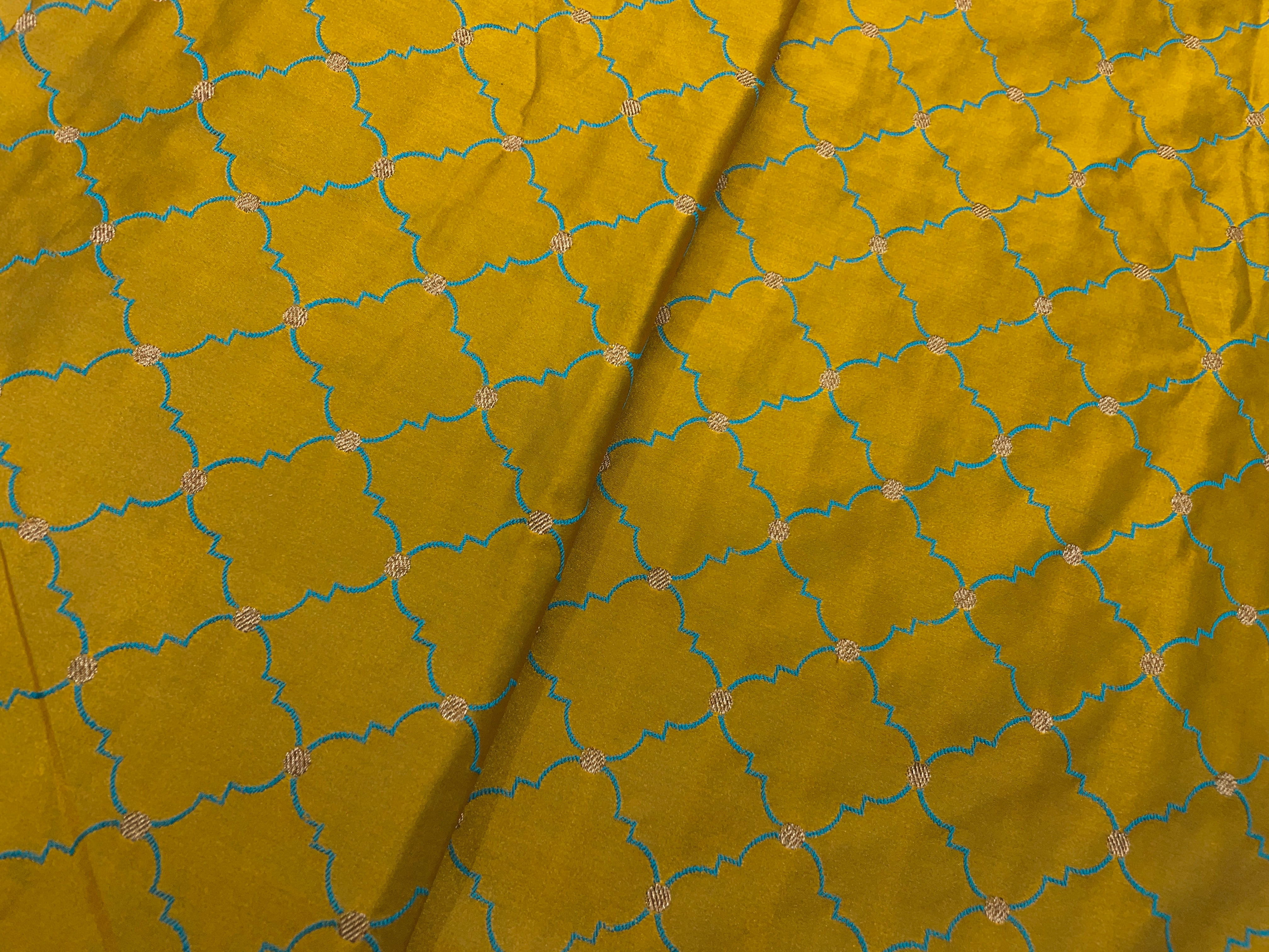 Dark Mustard Geometric Tanschui Silk Fabric Fabric