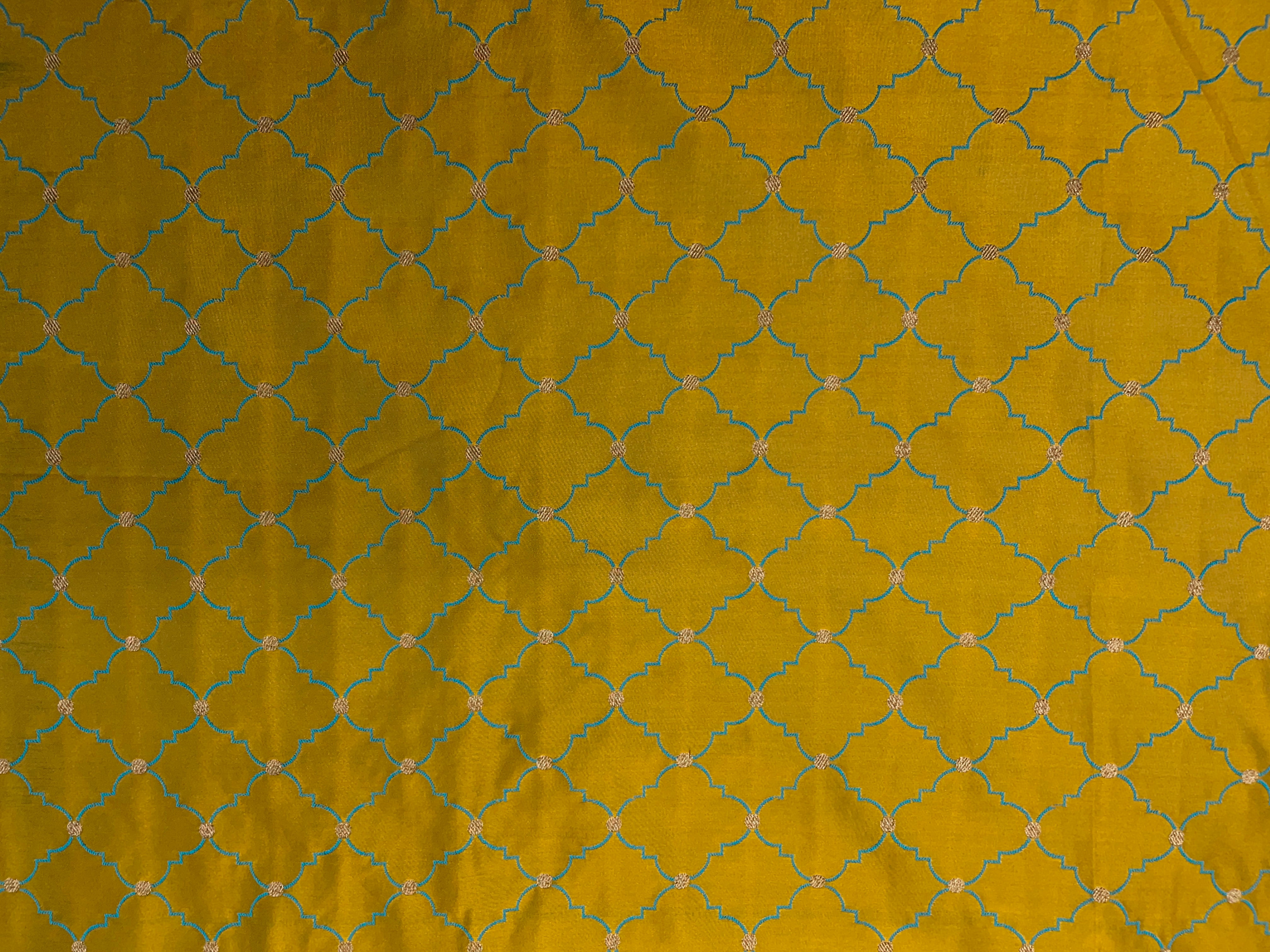 Dark Mustard Geometric Tanschui Silk Fabric Fabric