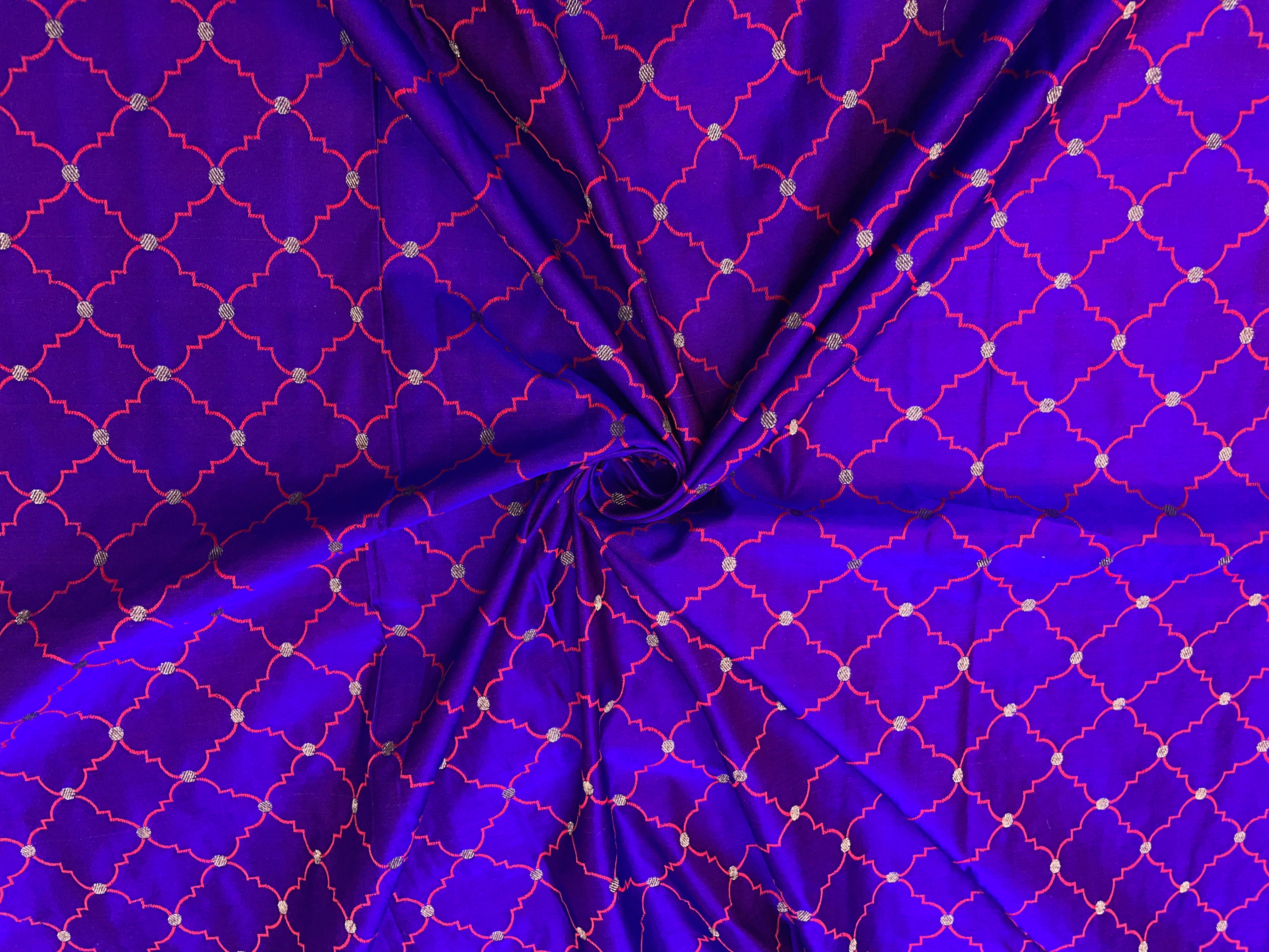 Purple & Blue Two Tone Geometric Tanschui Silk Fabric Fabric