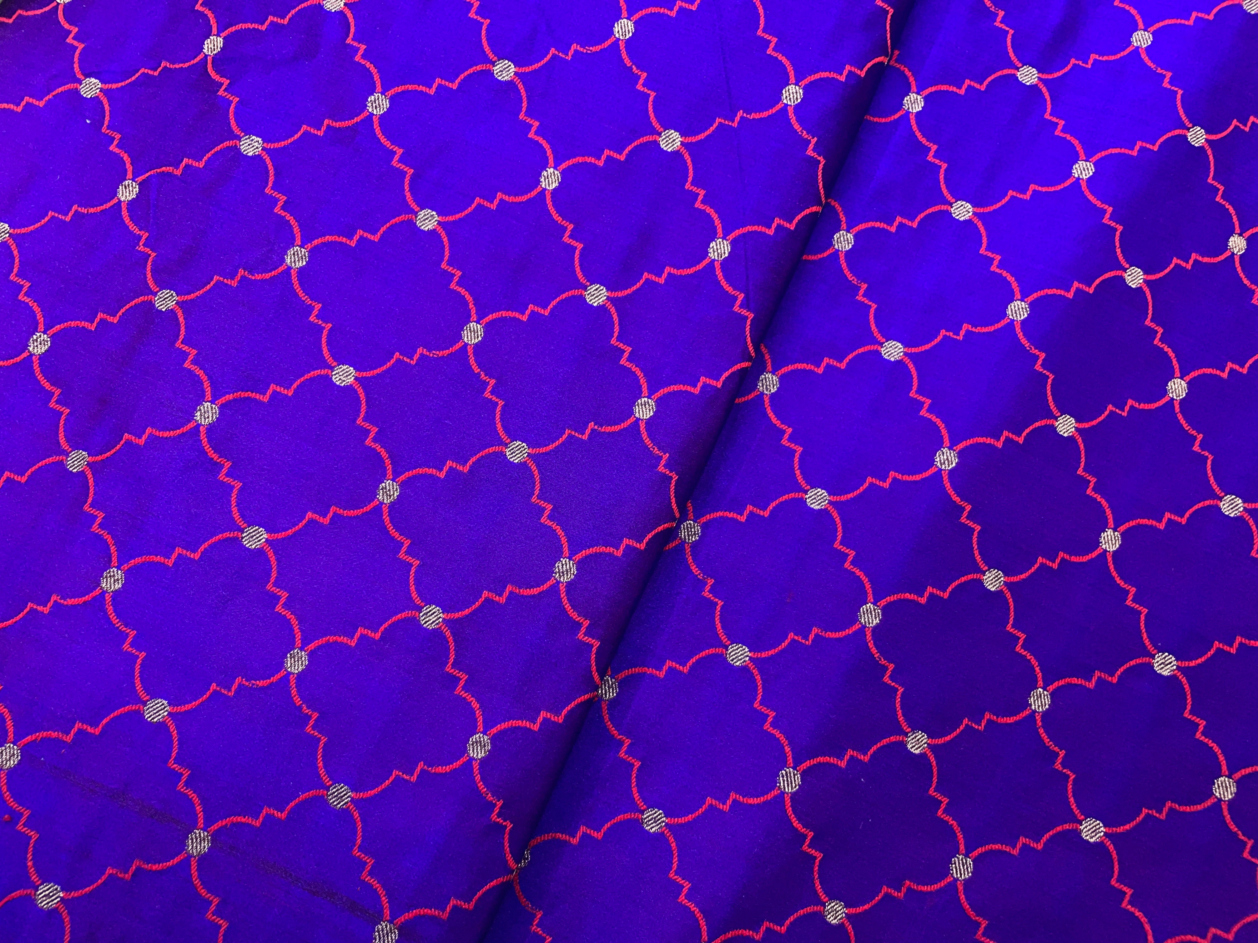 Purple & Blue Two Tone Geometric Tanschui Silk Fabric Fabric