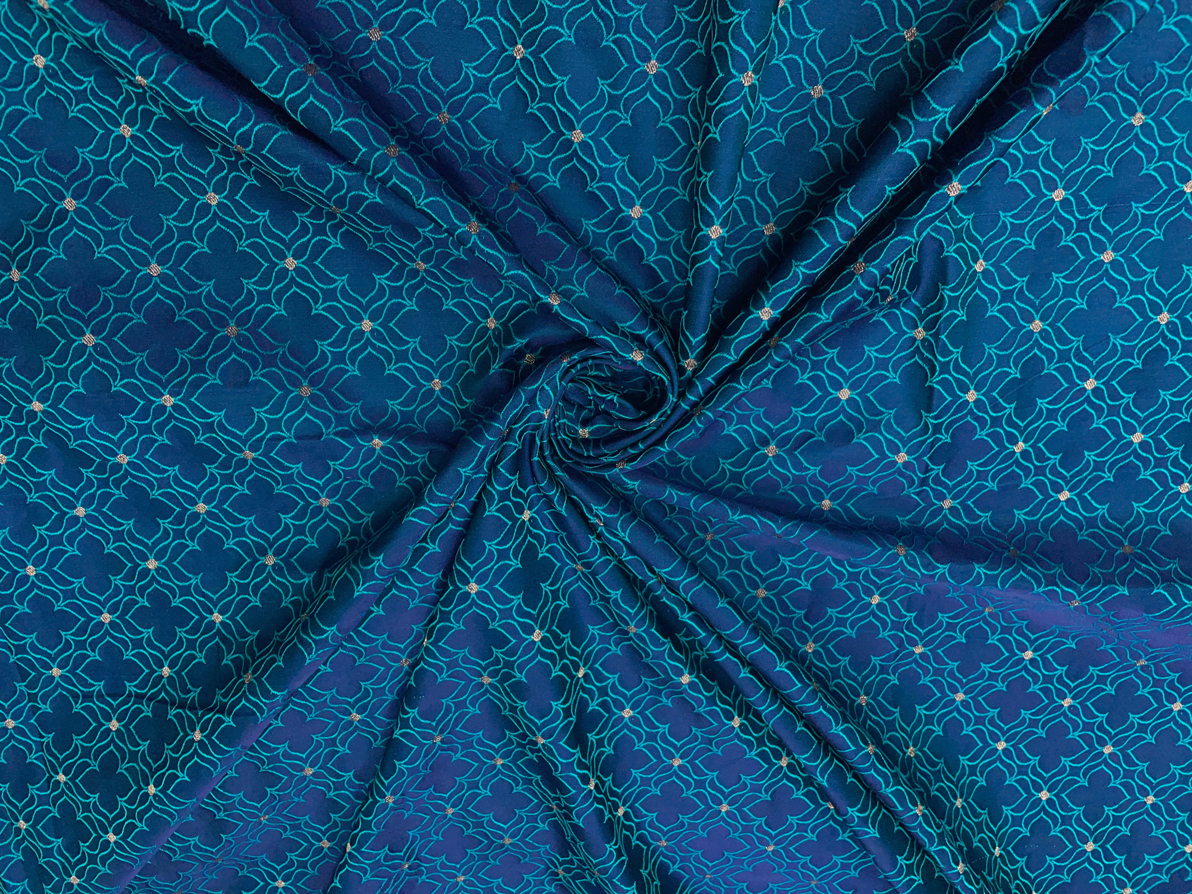 Navy Blue Geometric Tanschui Silk Fabric Fabric