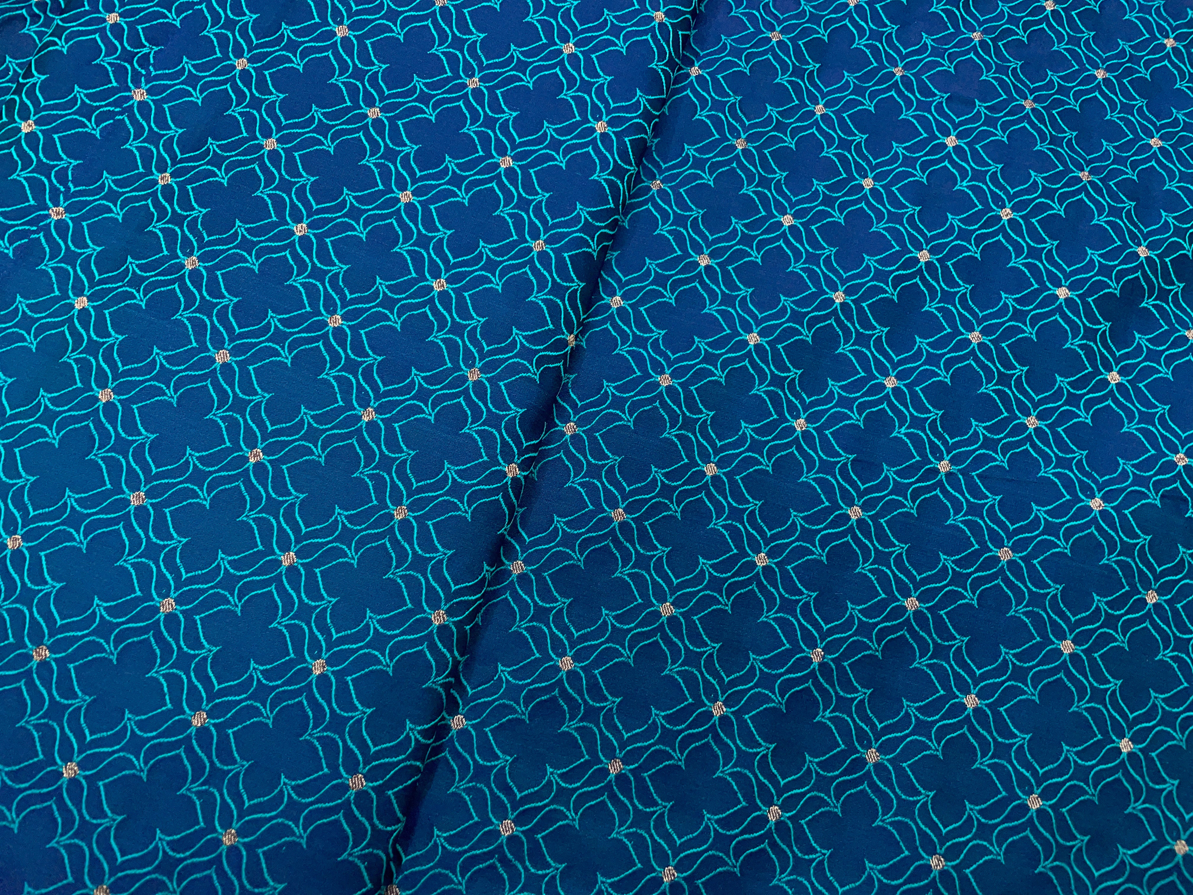 Navy Blue Geometric Tanschui Silk Fabric Fabric