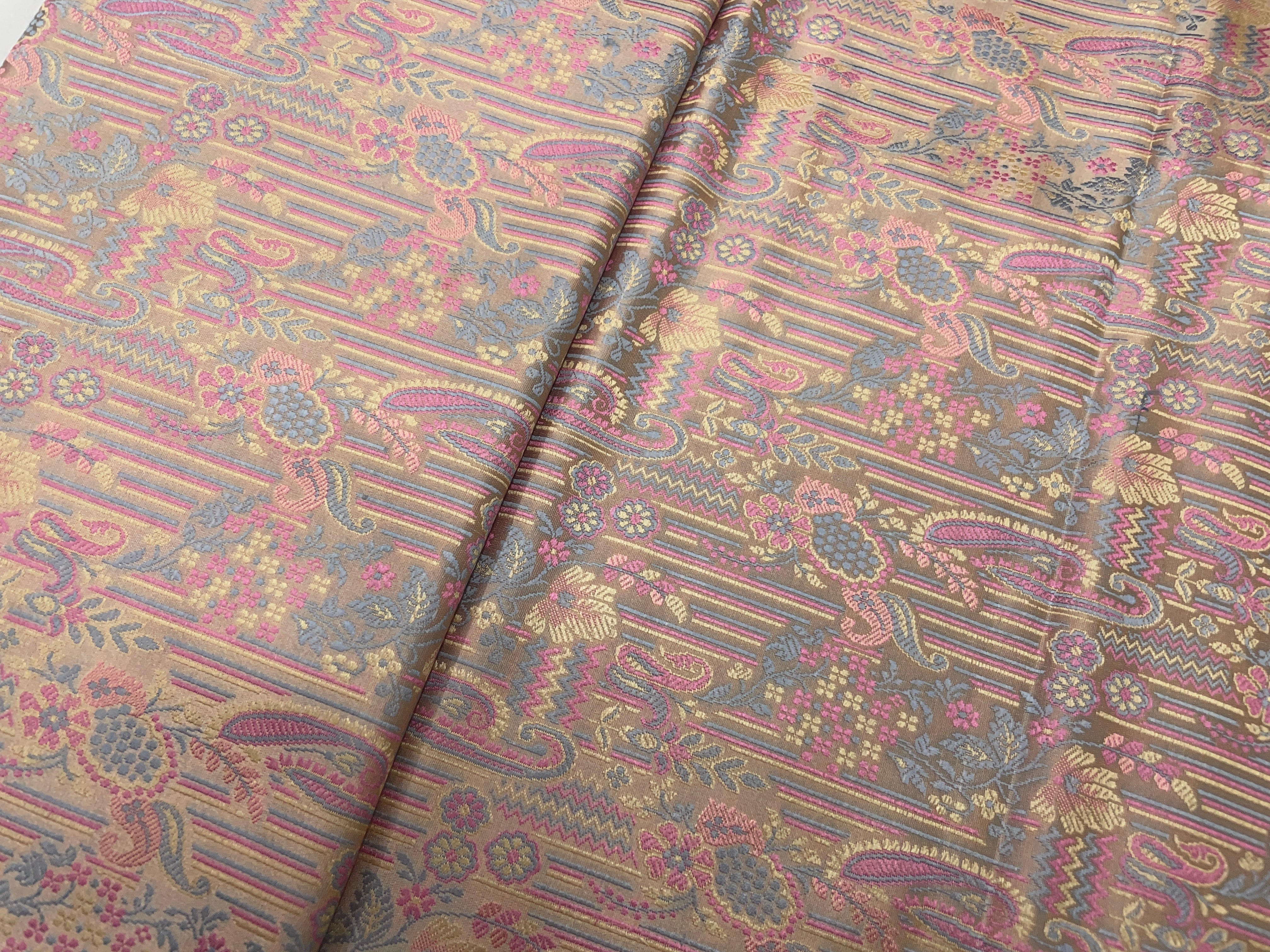 Light Peach Floral Resham Brocade Silk Fabric