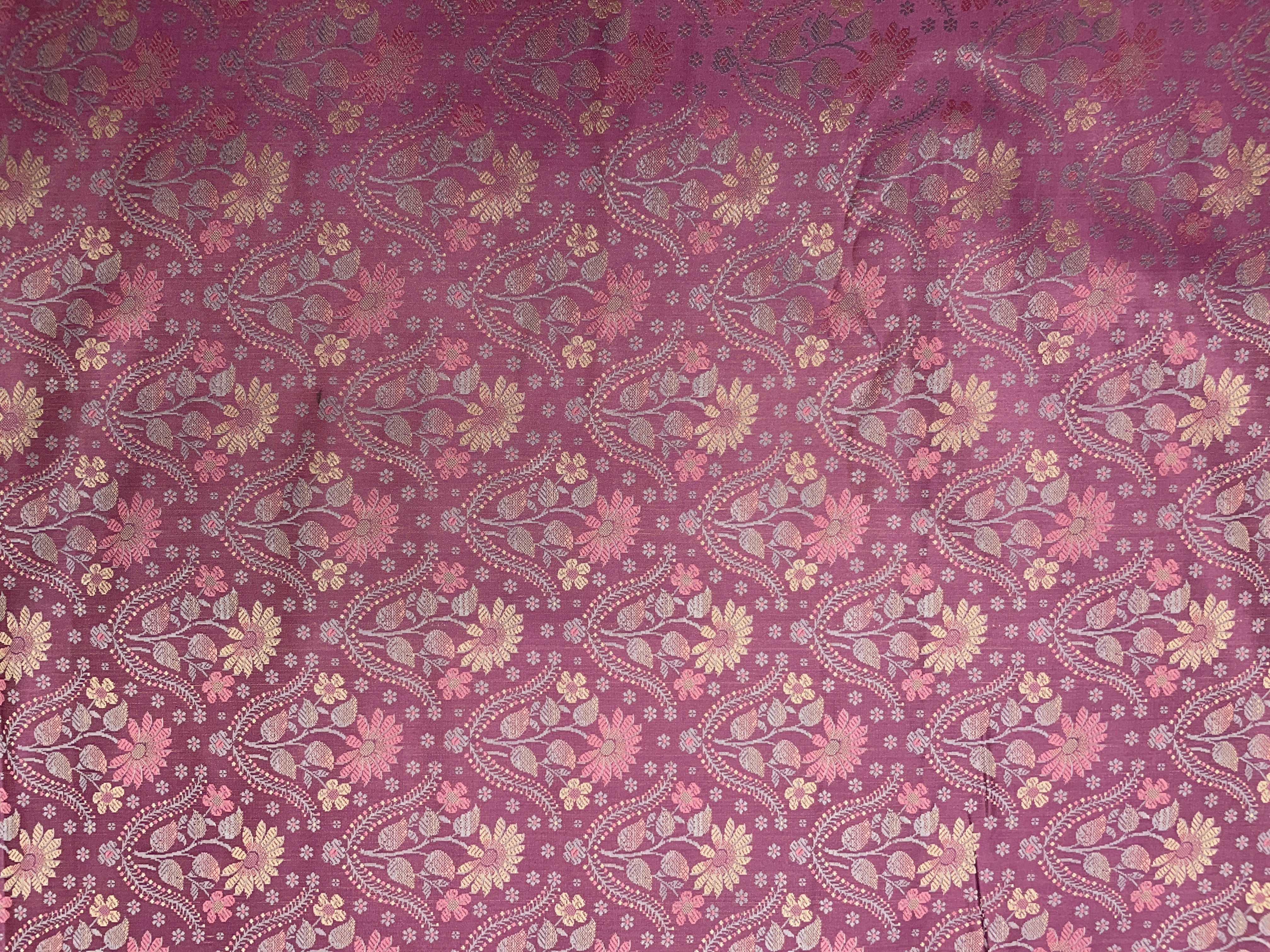 Onion Pink Floral Resham Brocade Silk Fabric