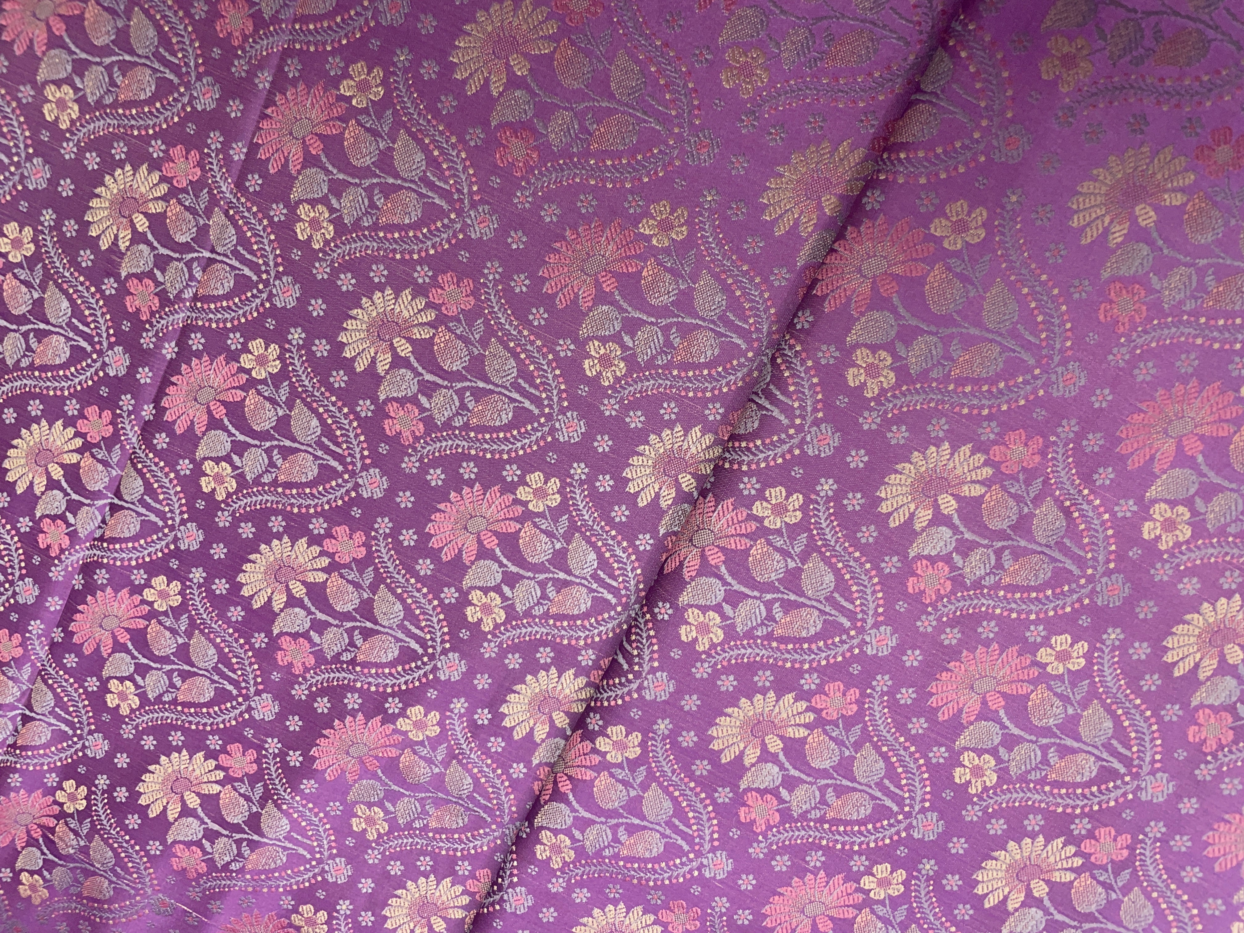 Light Purple Floral Resham Brocade Silk Fabric