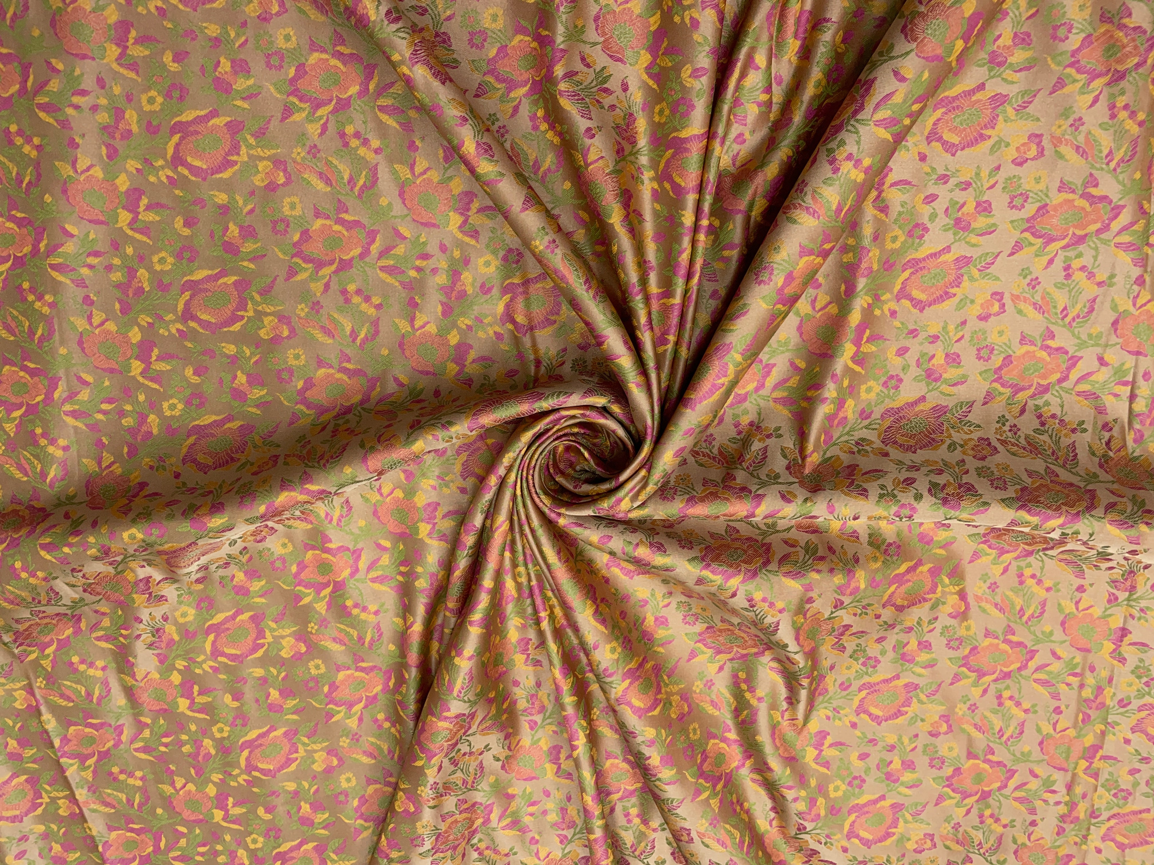 Multicolor Floral Resham Brocade Silk Fabric