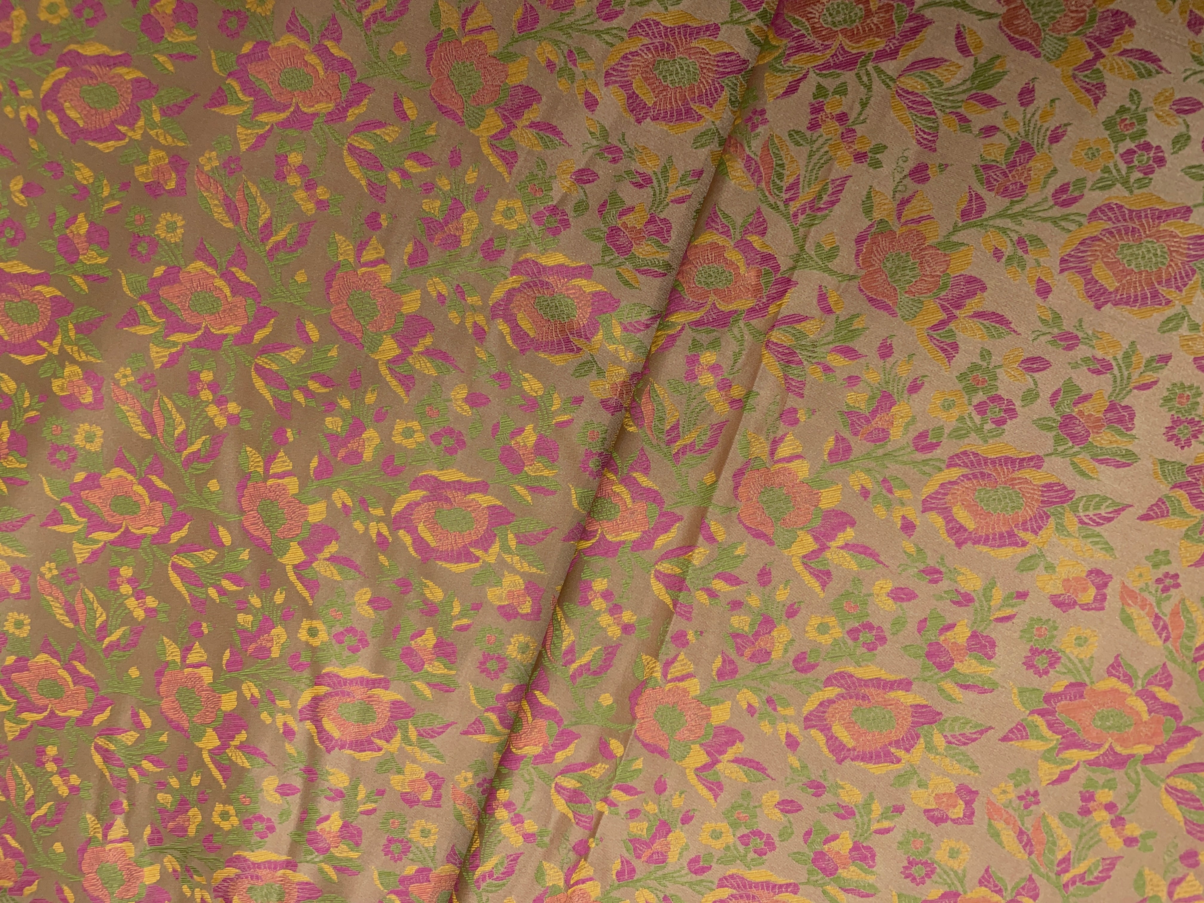 Multicolor Floral Resham Brocade Silk Fabric