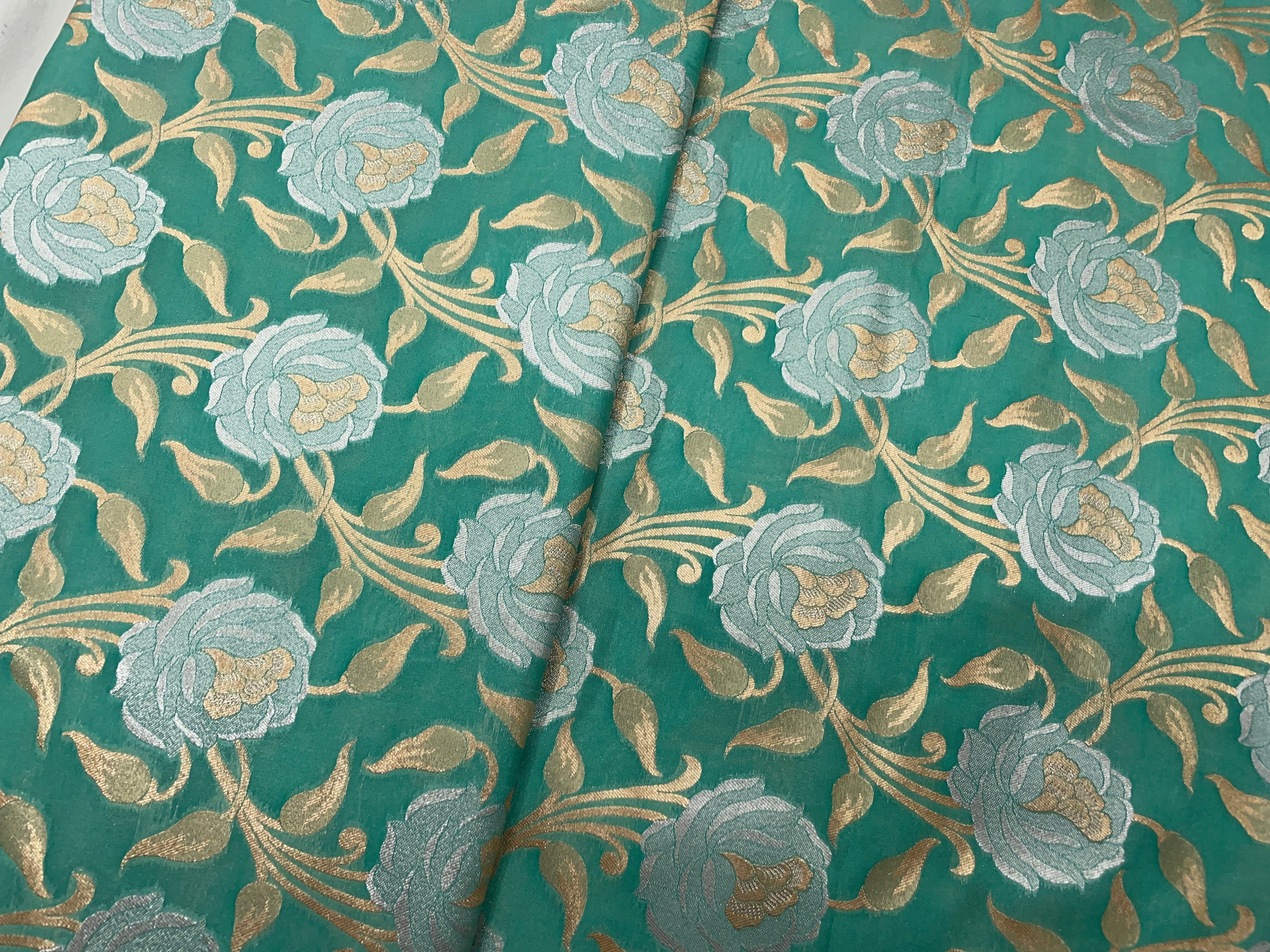 Sea Green Floral Semi Brocade Fabric