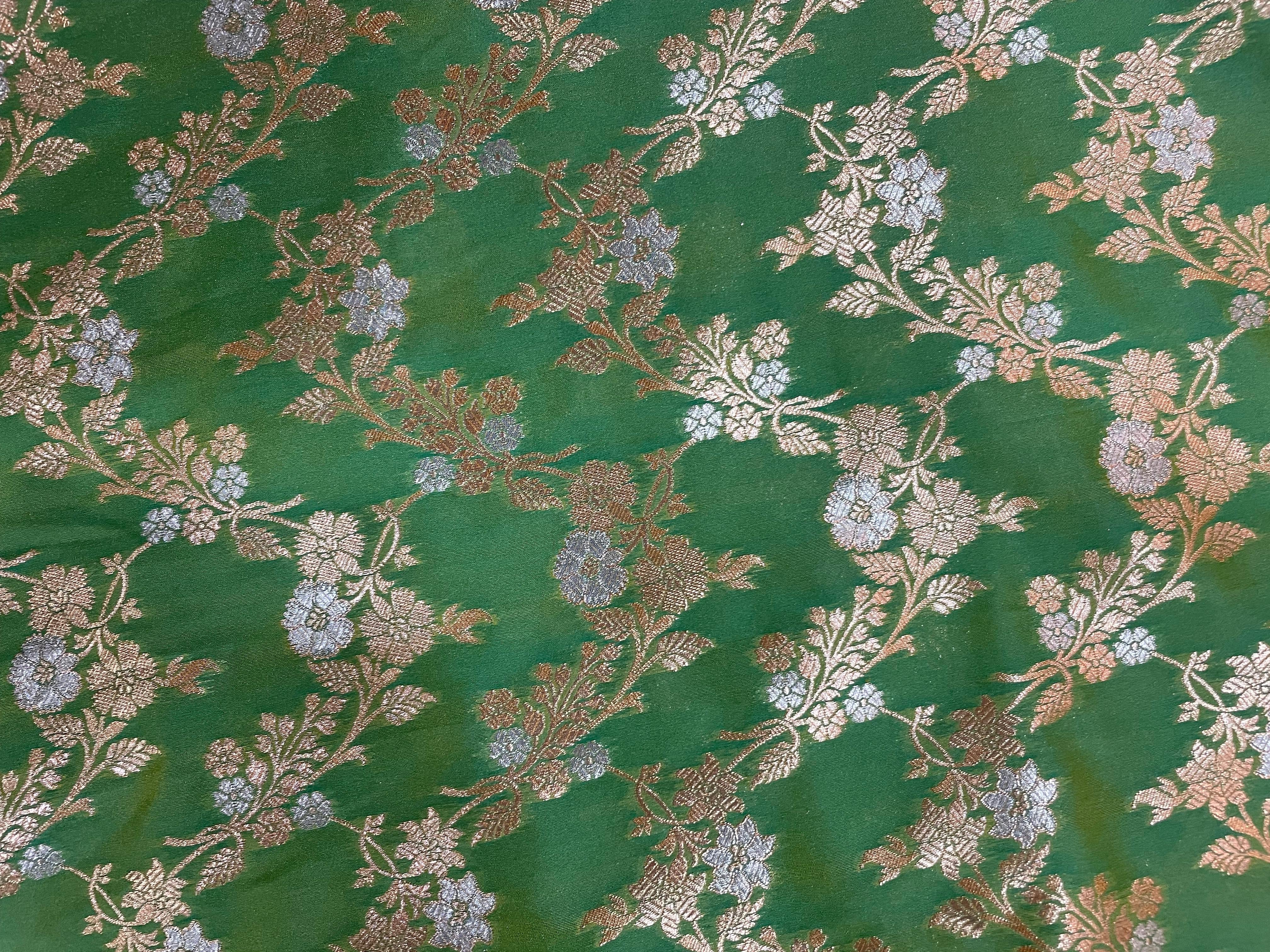 Light Green Floral Semi Soft Brocade Fabric