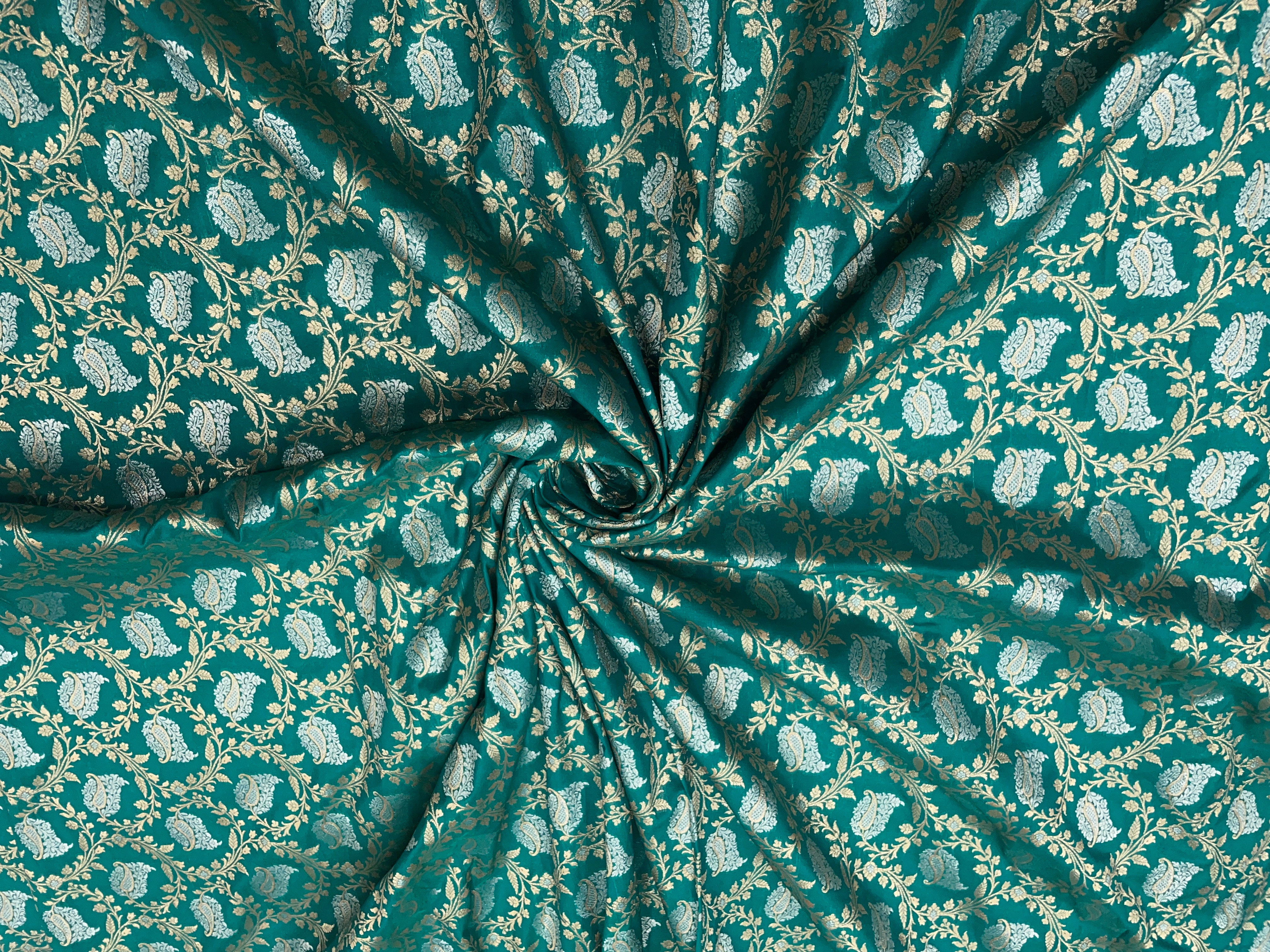 Rama Green Floral Semi Soft Brocade Fabric