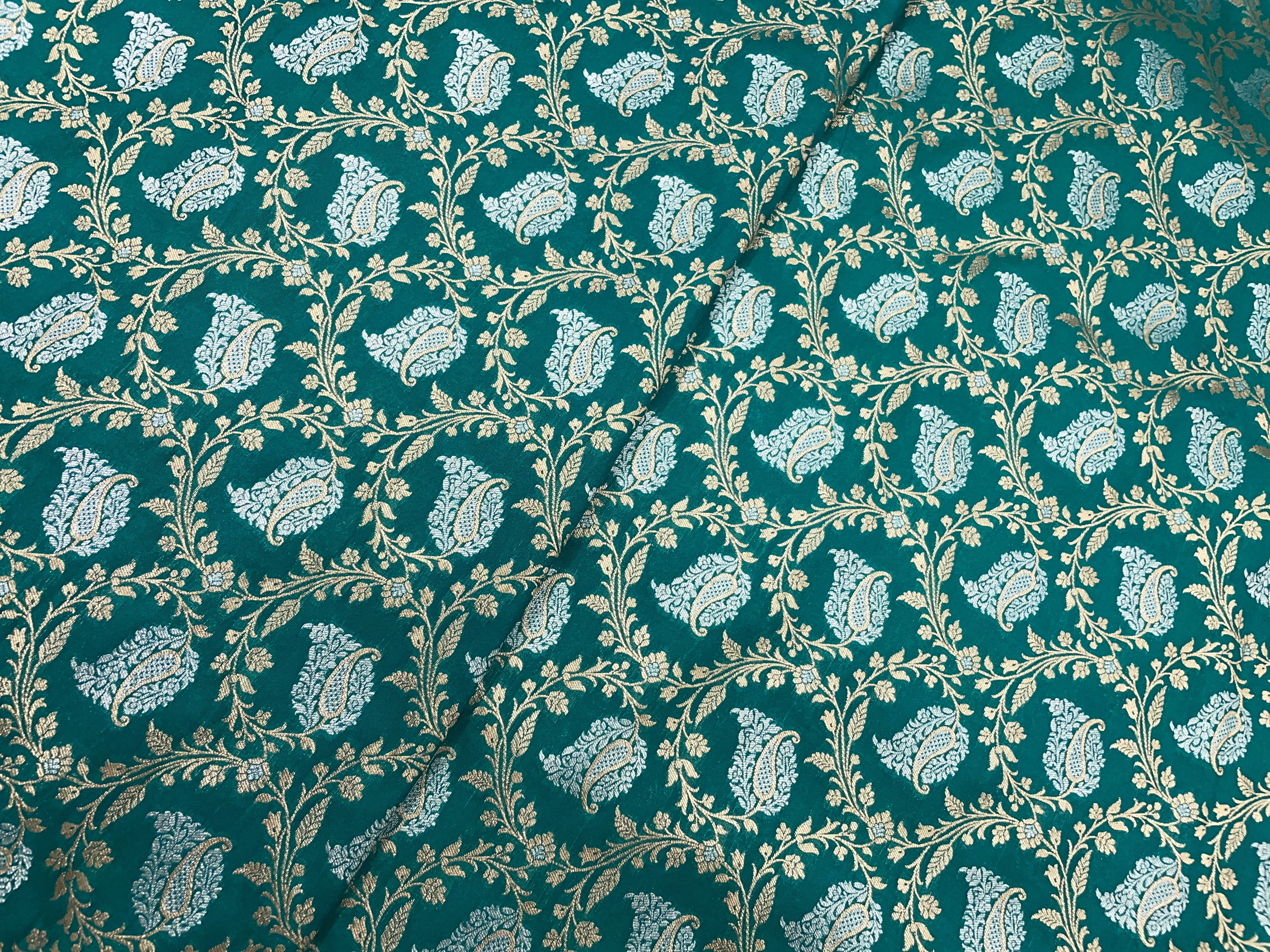 Rama Green Floral Semi Soft Brocade Fabric