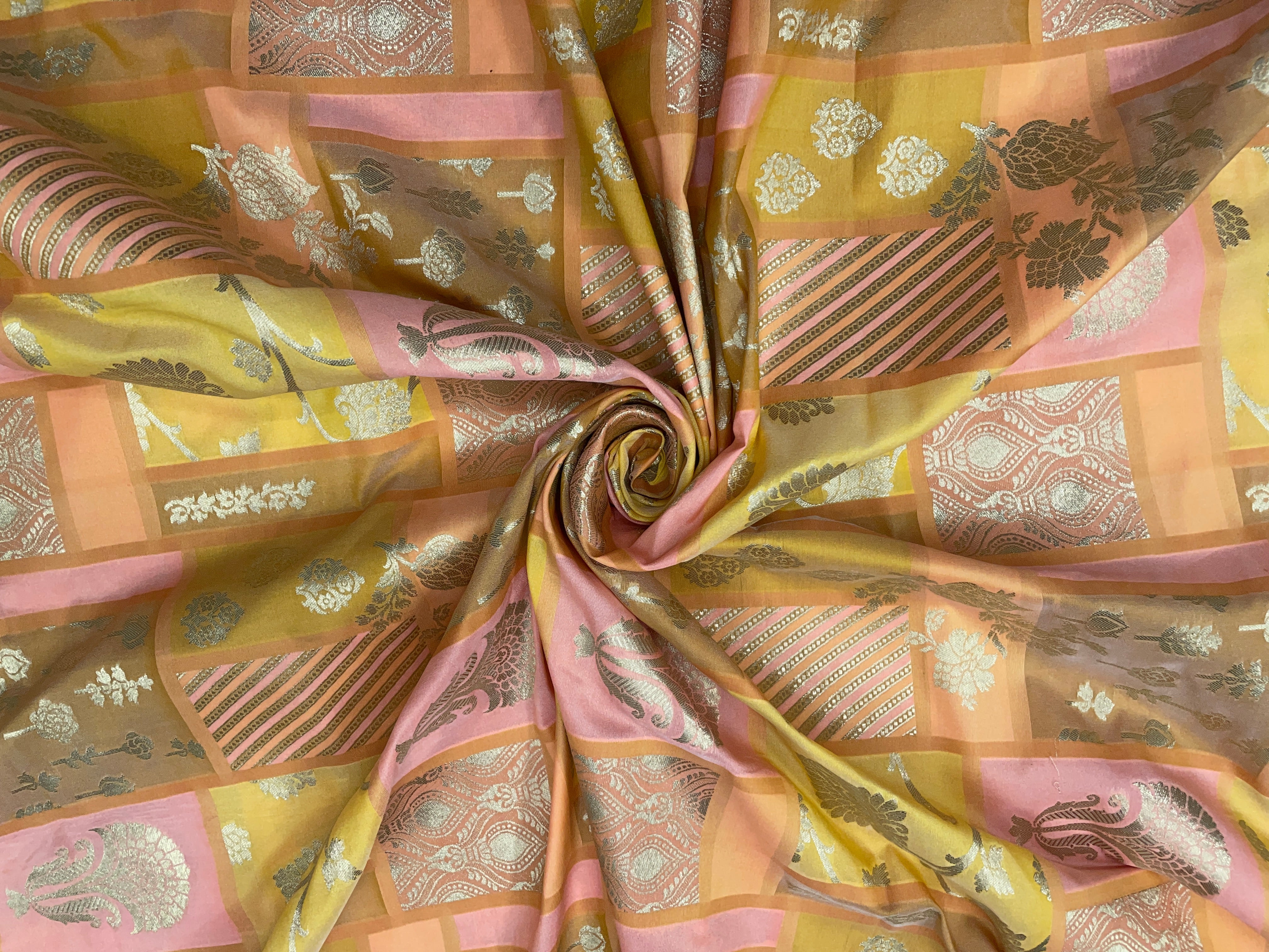 Mustard Geometric Semi Soft Brocade Fabric