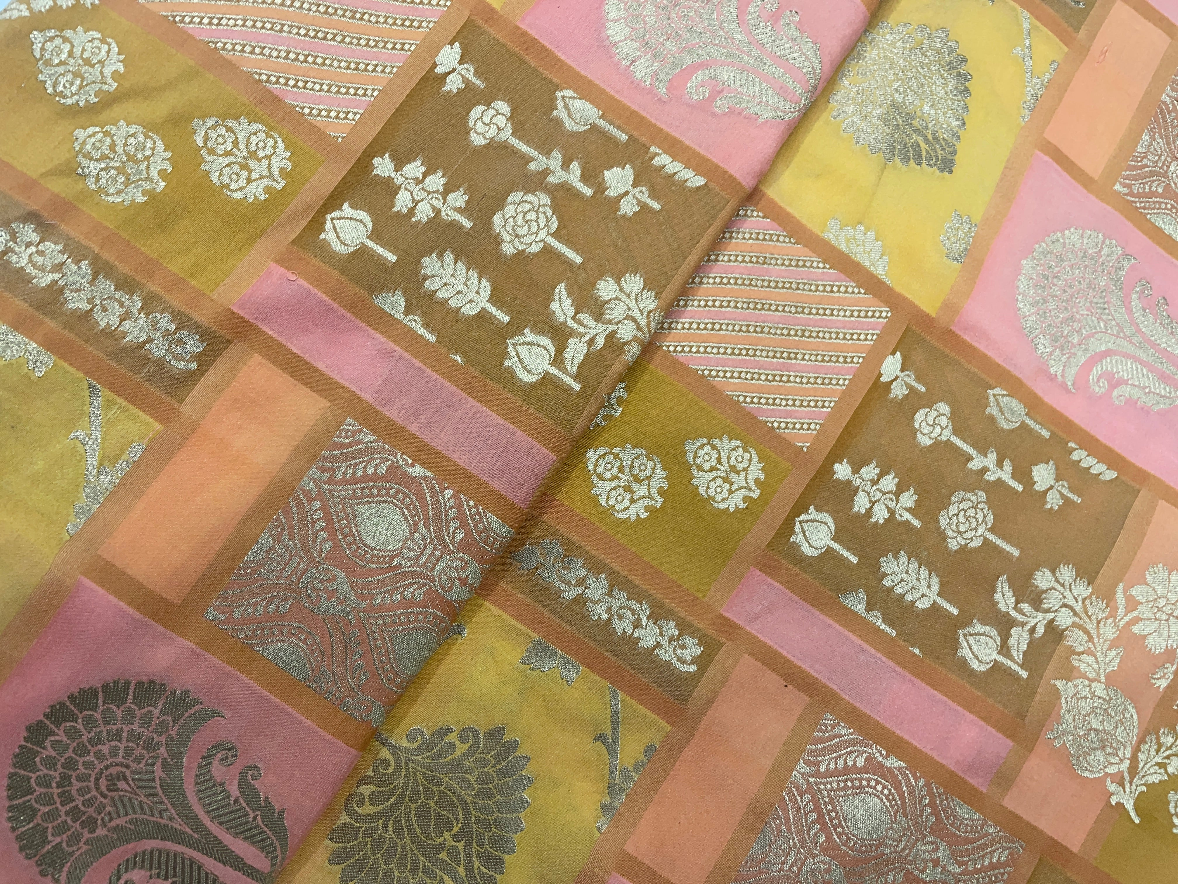 Mustard Geometric Semi Soft Brocade Fabric