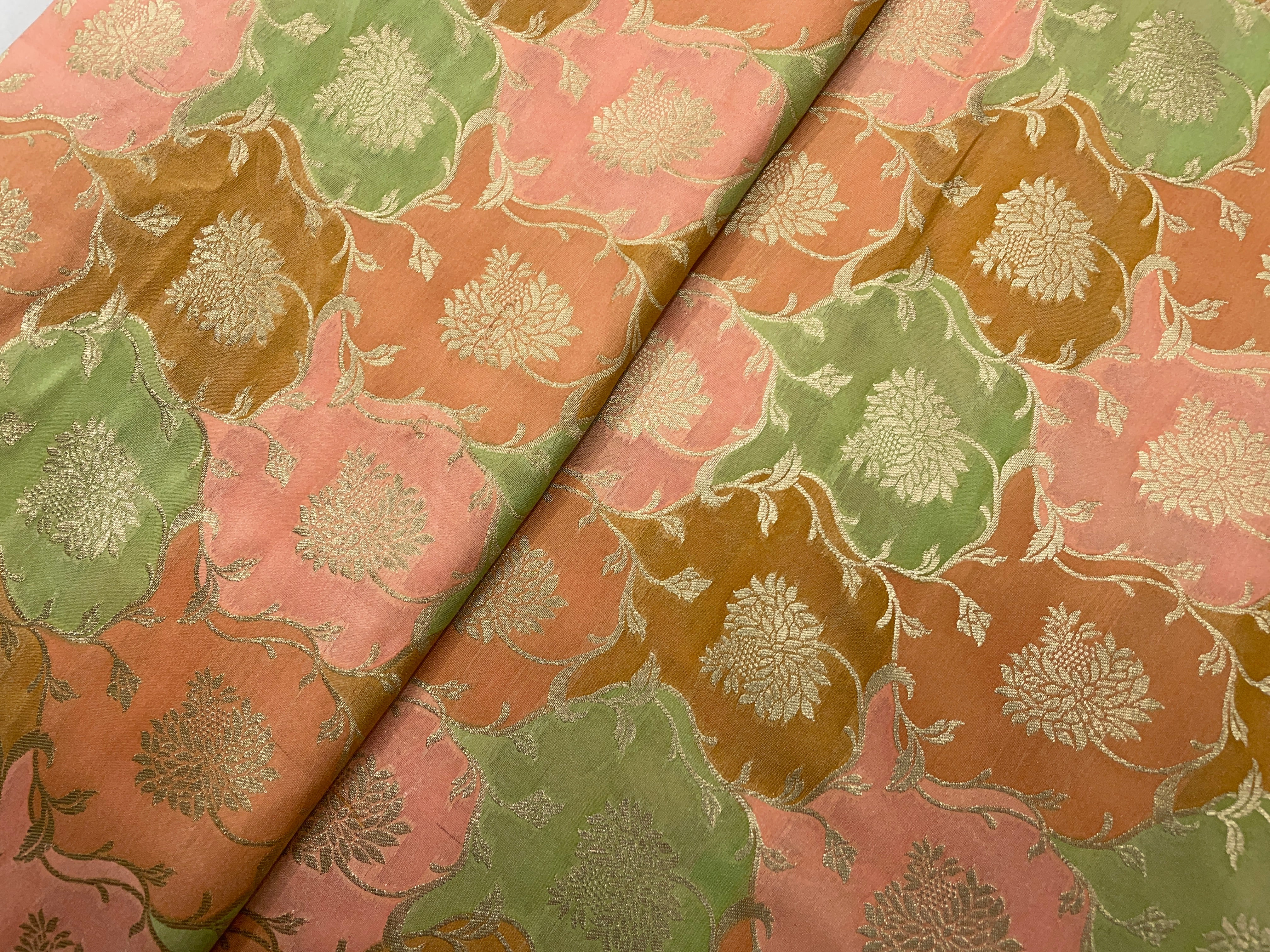 Mustard Multicolor Floral Semi Soft Brocade Fabric