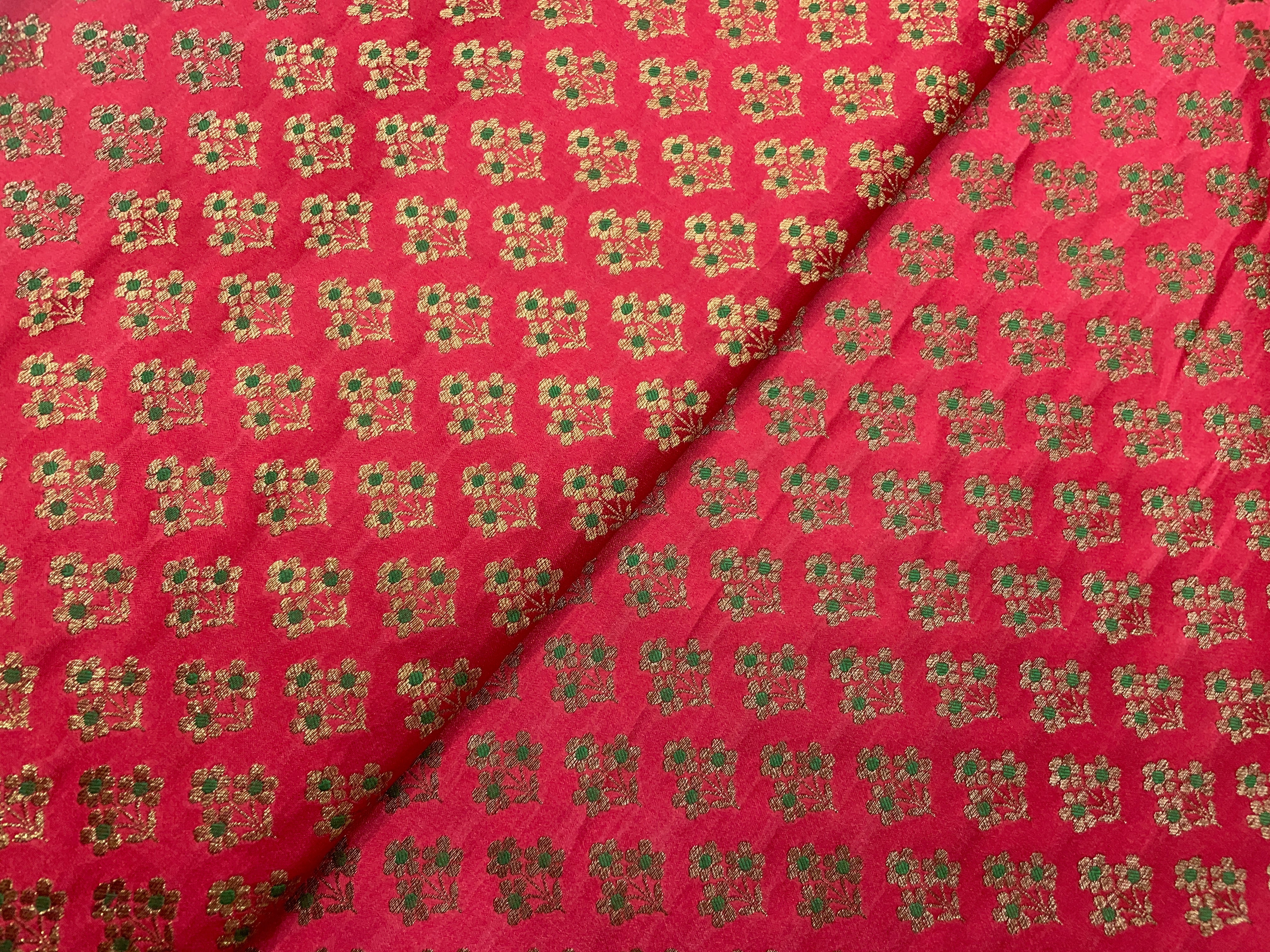 Red Floral Semi Soft Brocade Fabric