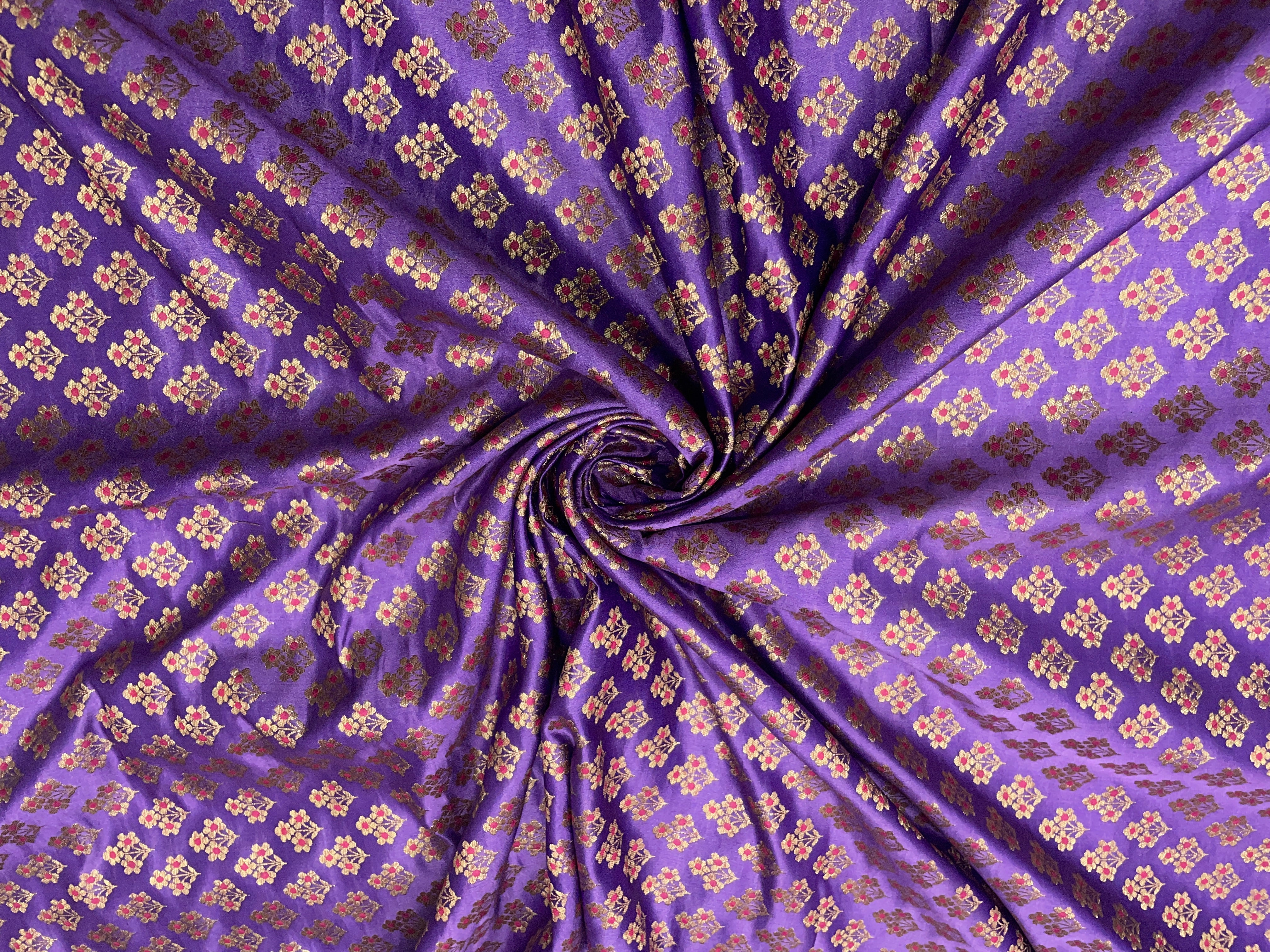 Purple Floral Semi Soft Brocade Fabric