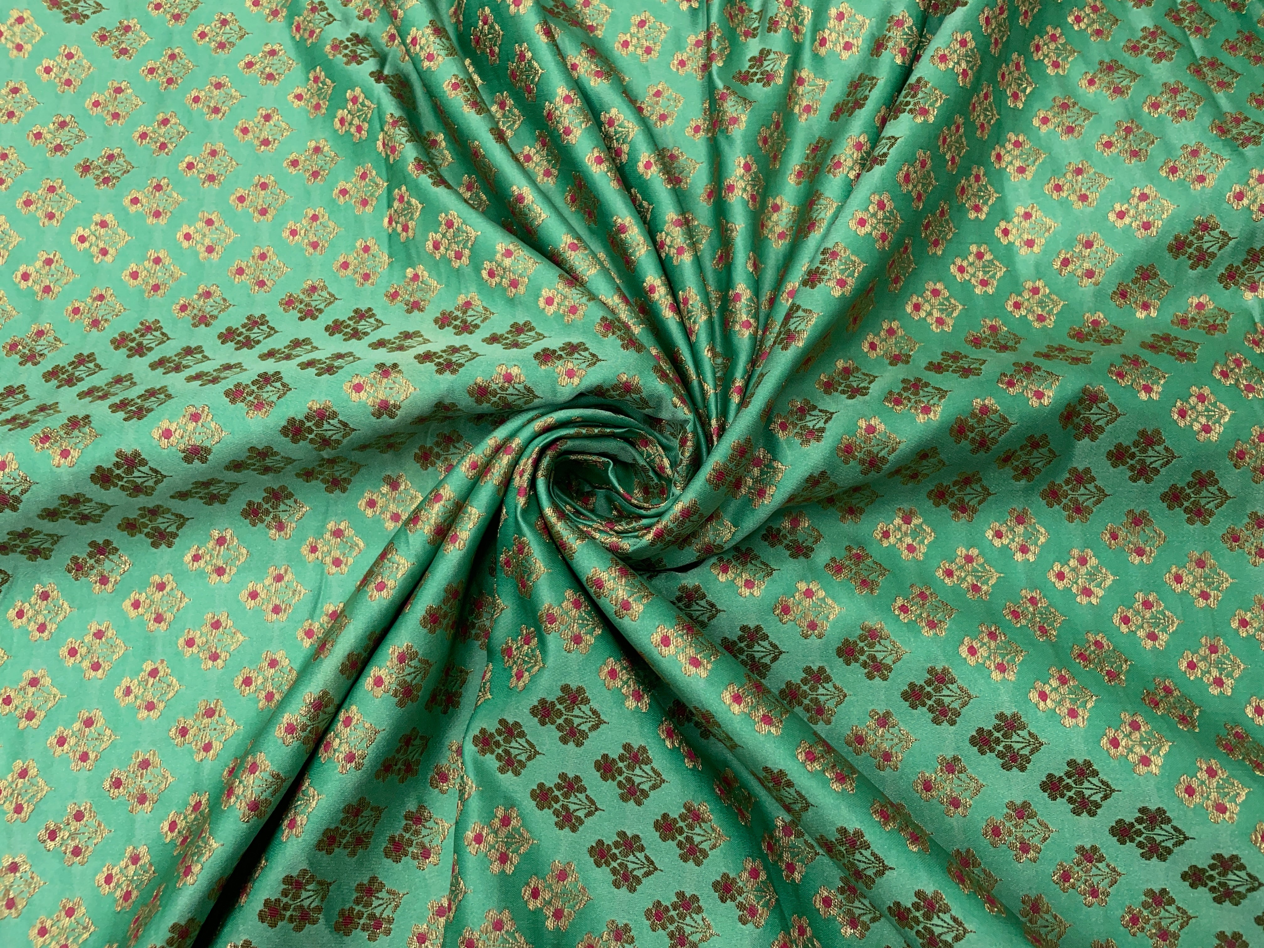 Mint Green Floral Semi Soft Brocade Fabric