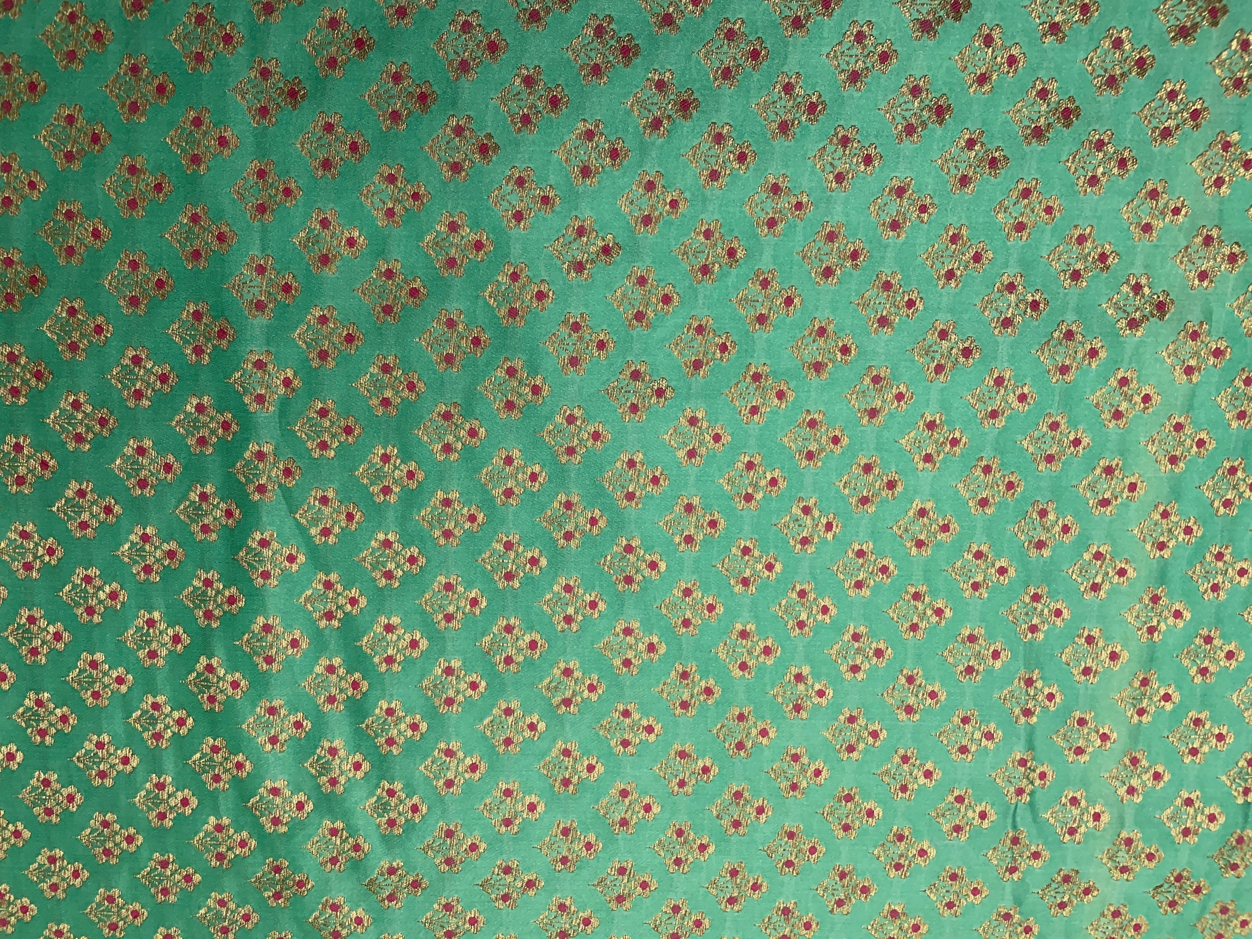 Mint Green Floral Semi Soft Brocade Fabric