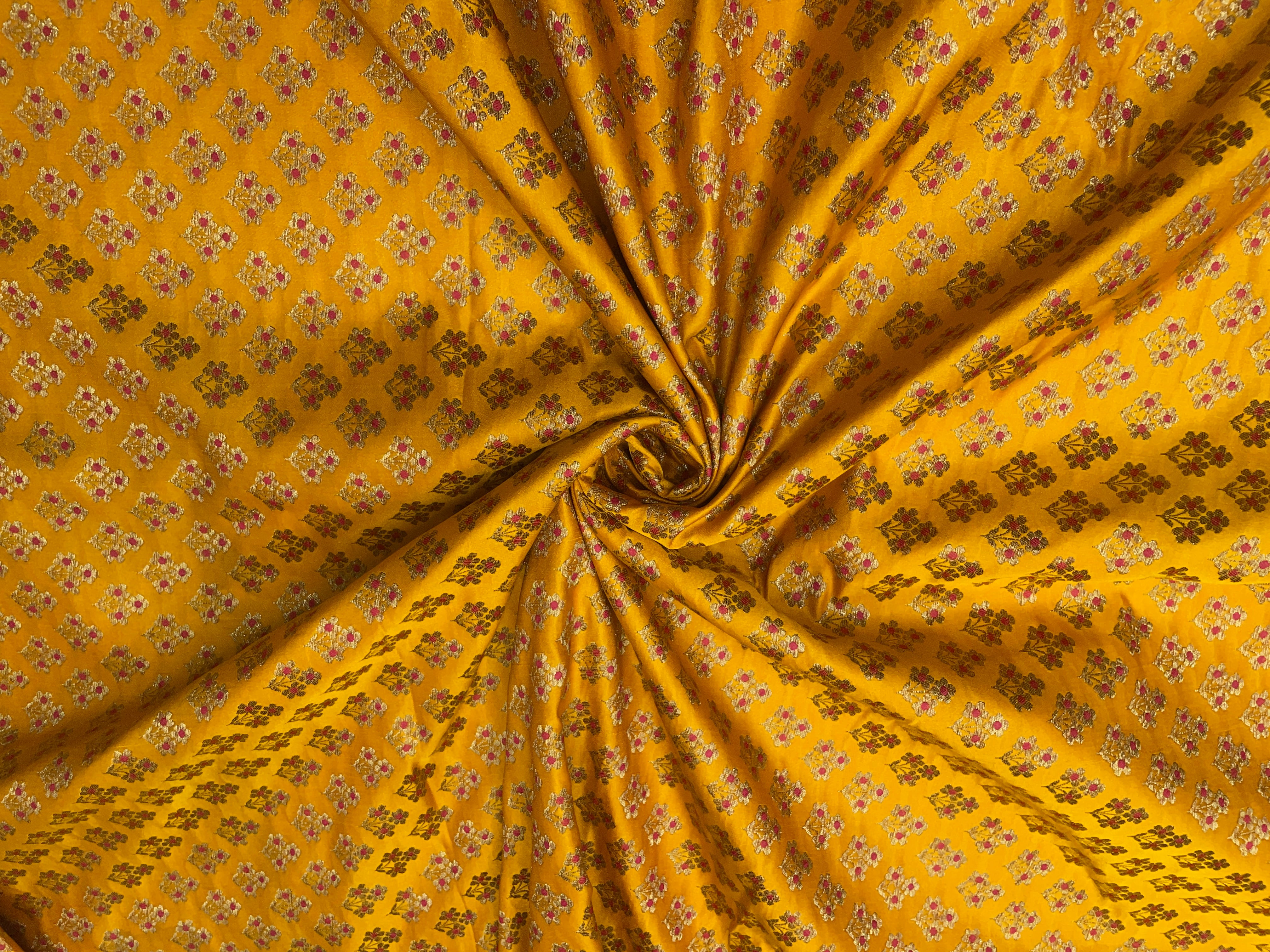 Bright Mustard Floral Semi Soft Brocade Fabric