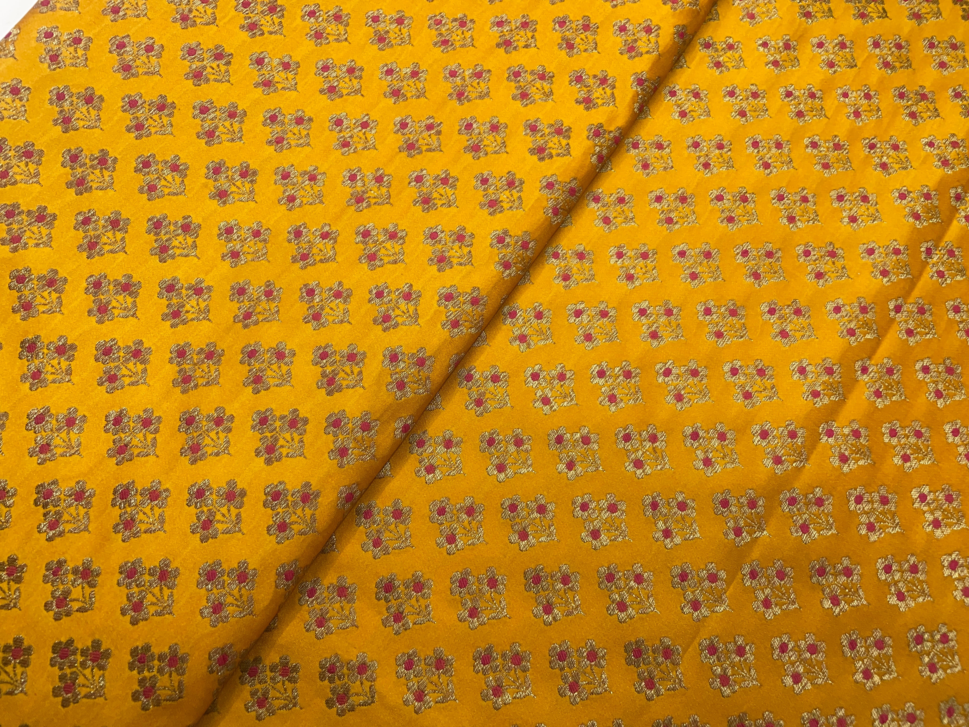 Bright Mustard Floral Semi Soft Brocade Fabric