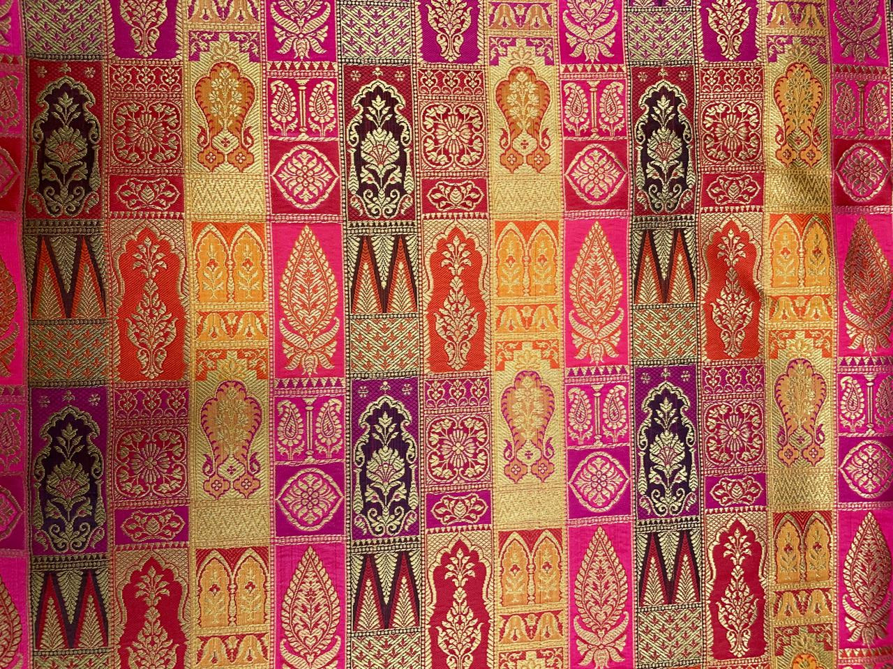 Multicolor Traditional Semi Brocade Fabric
