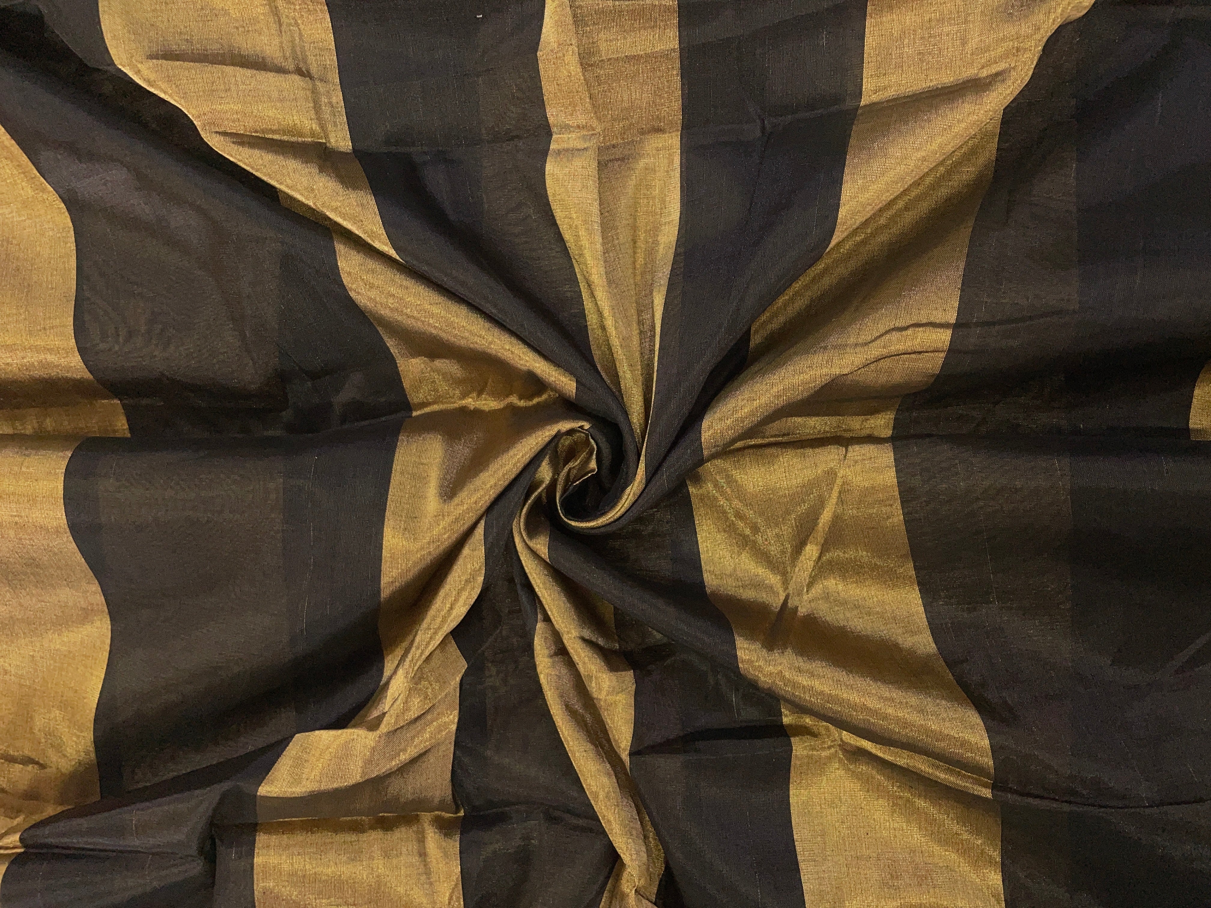 Gold & Black Stripes Pure Tissue Fabric