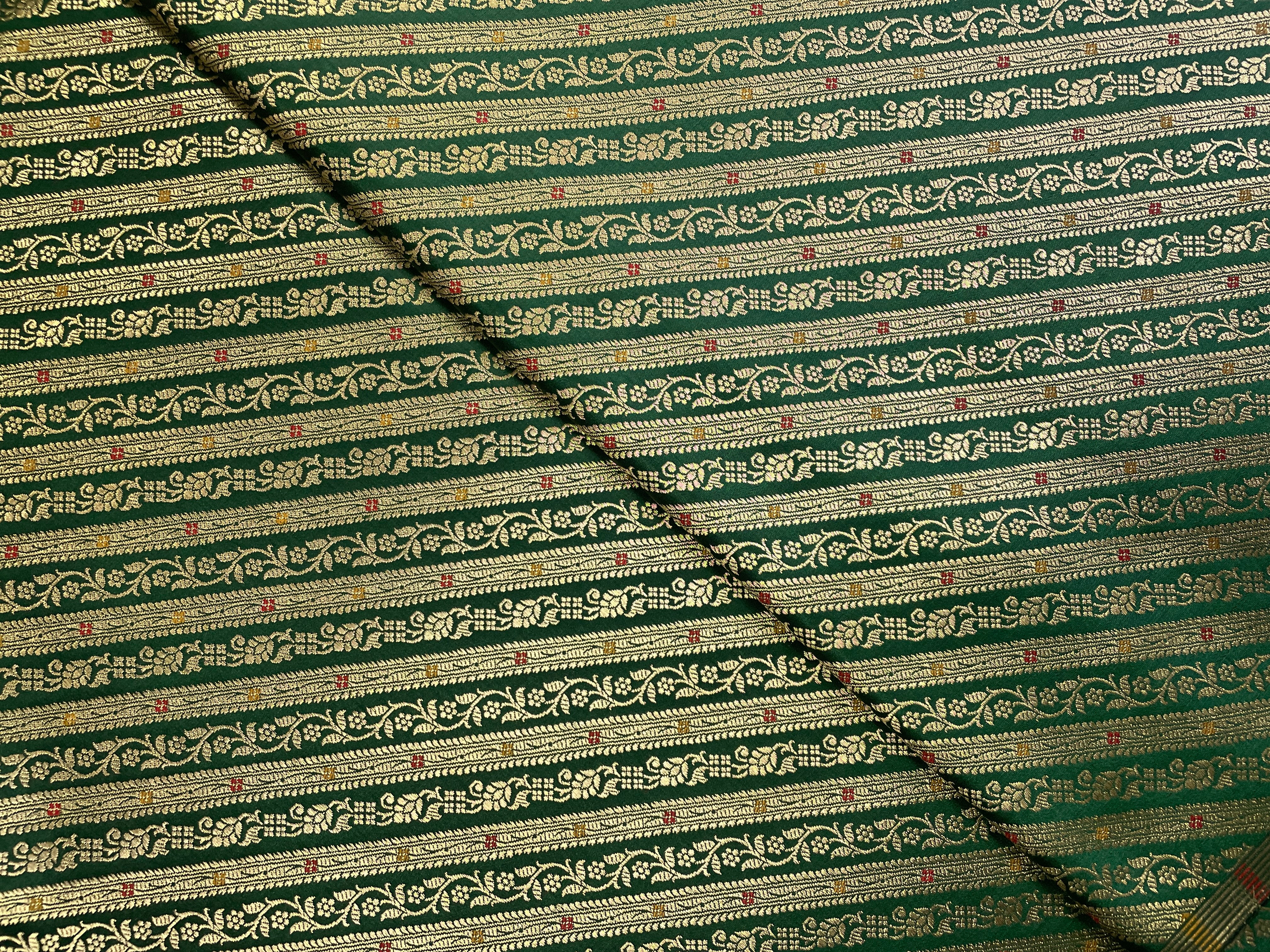 Bottle Green Stripes Semi Brocade Fabric