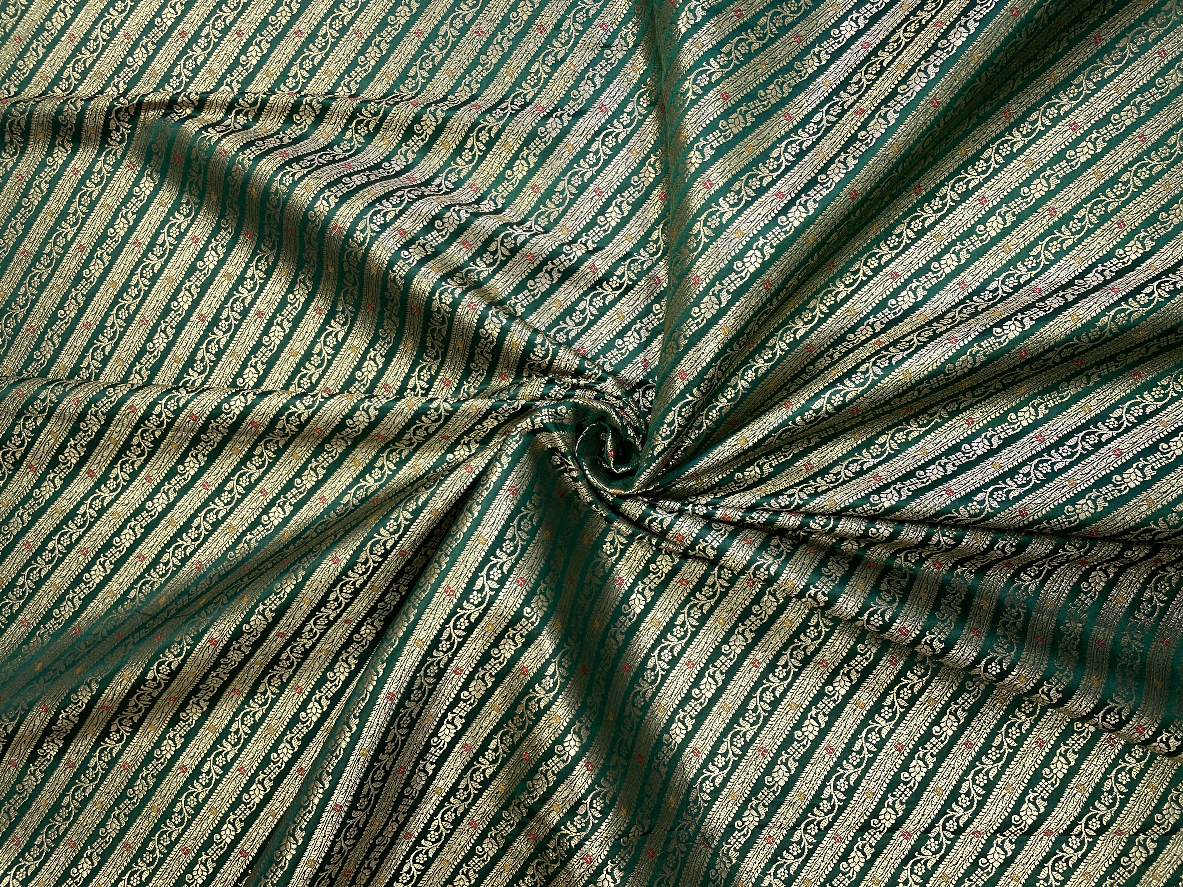 Bottle Green Stripes Semi Brocade Fabric