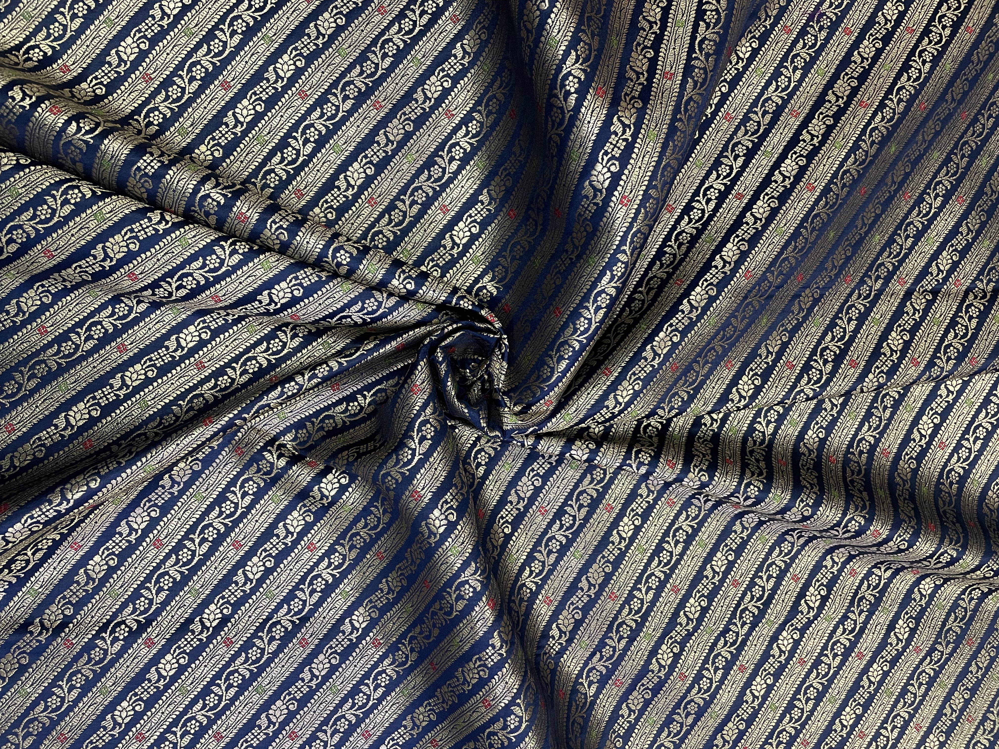 Navy Blue Stripes Semi Brocade Fabric