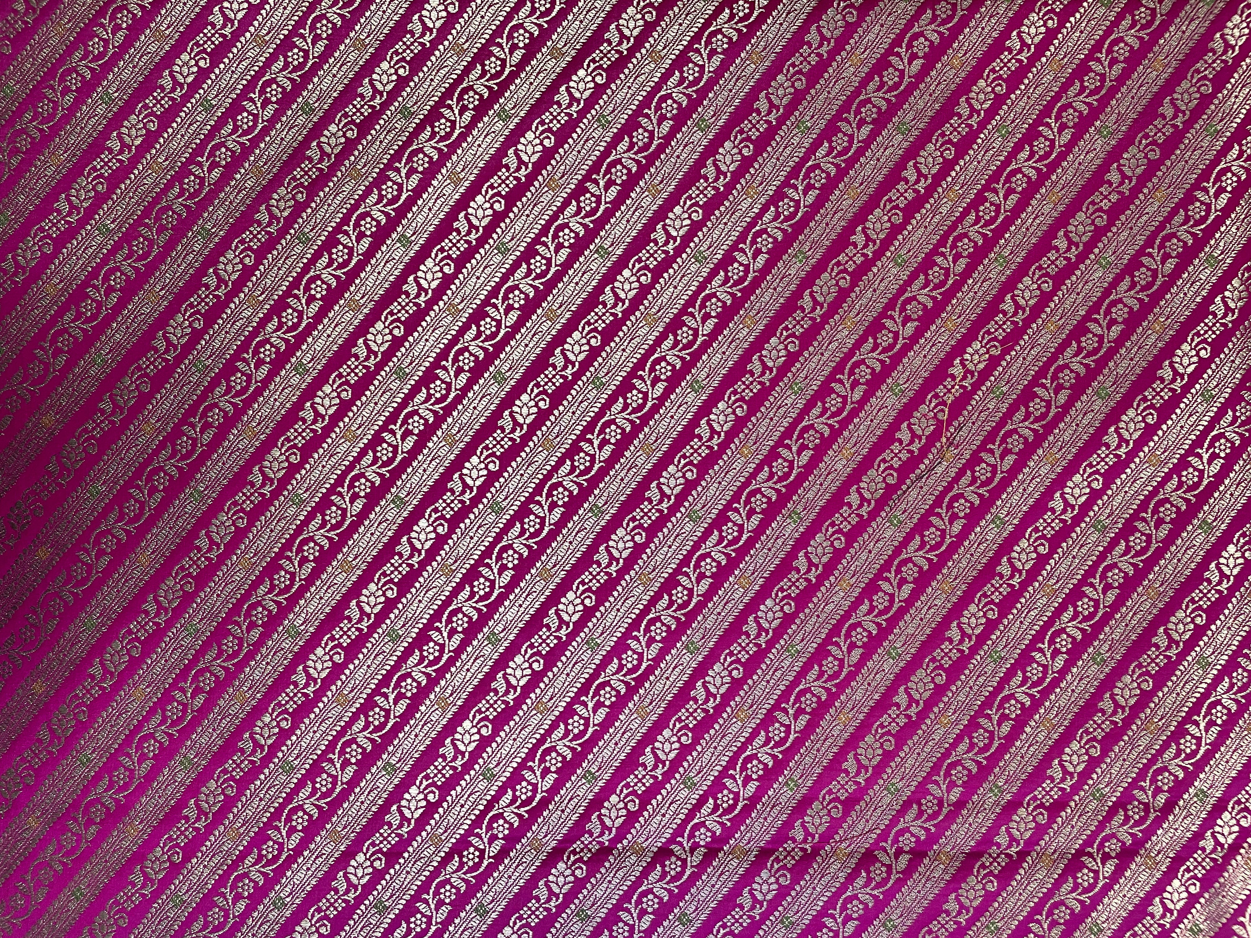 Magenta Stripes Semi Brocade Fabric