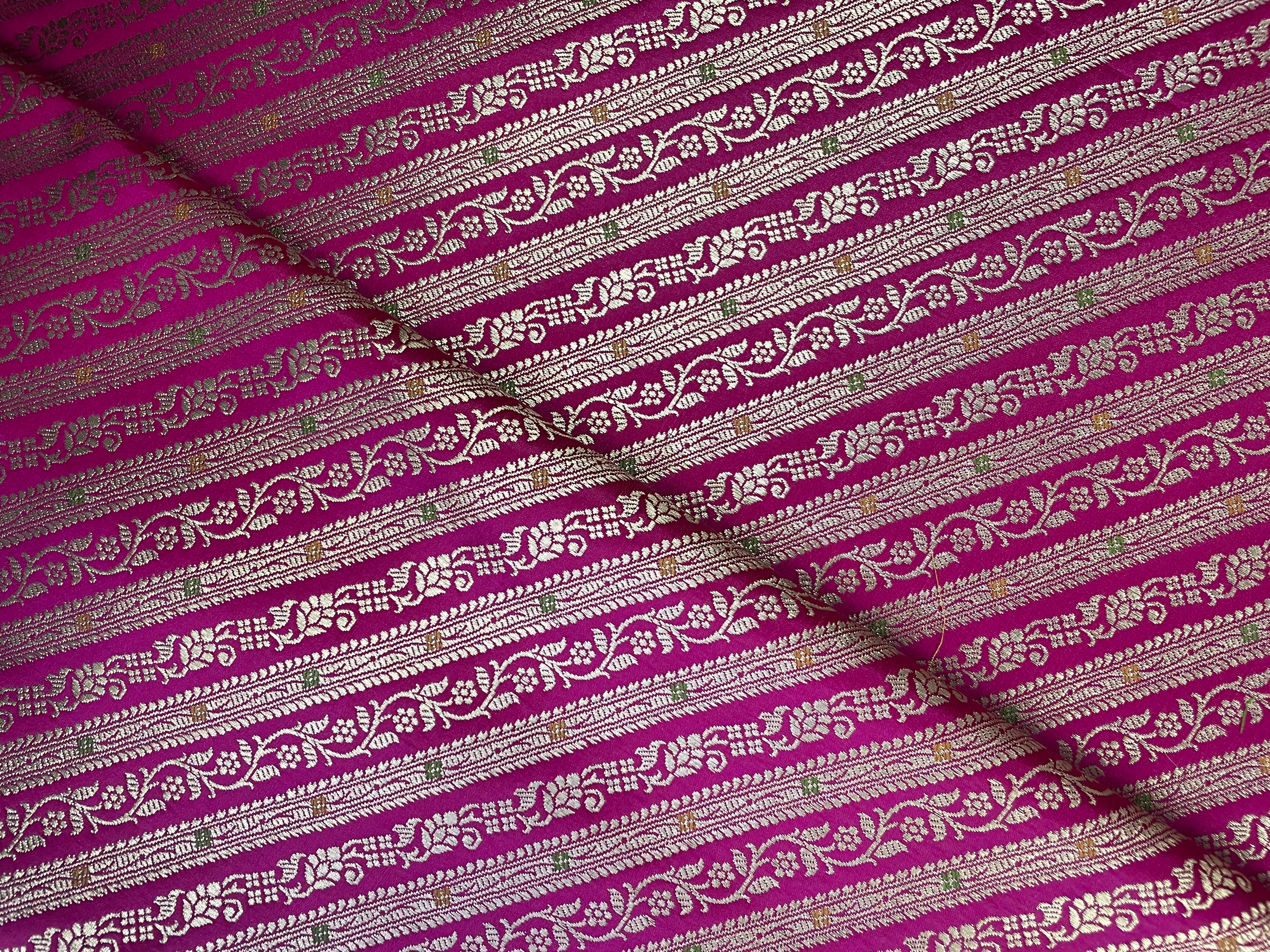 Magenta Stripes Semi Brocade Fabric