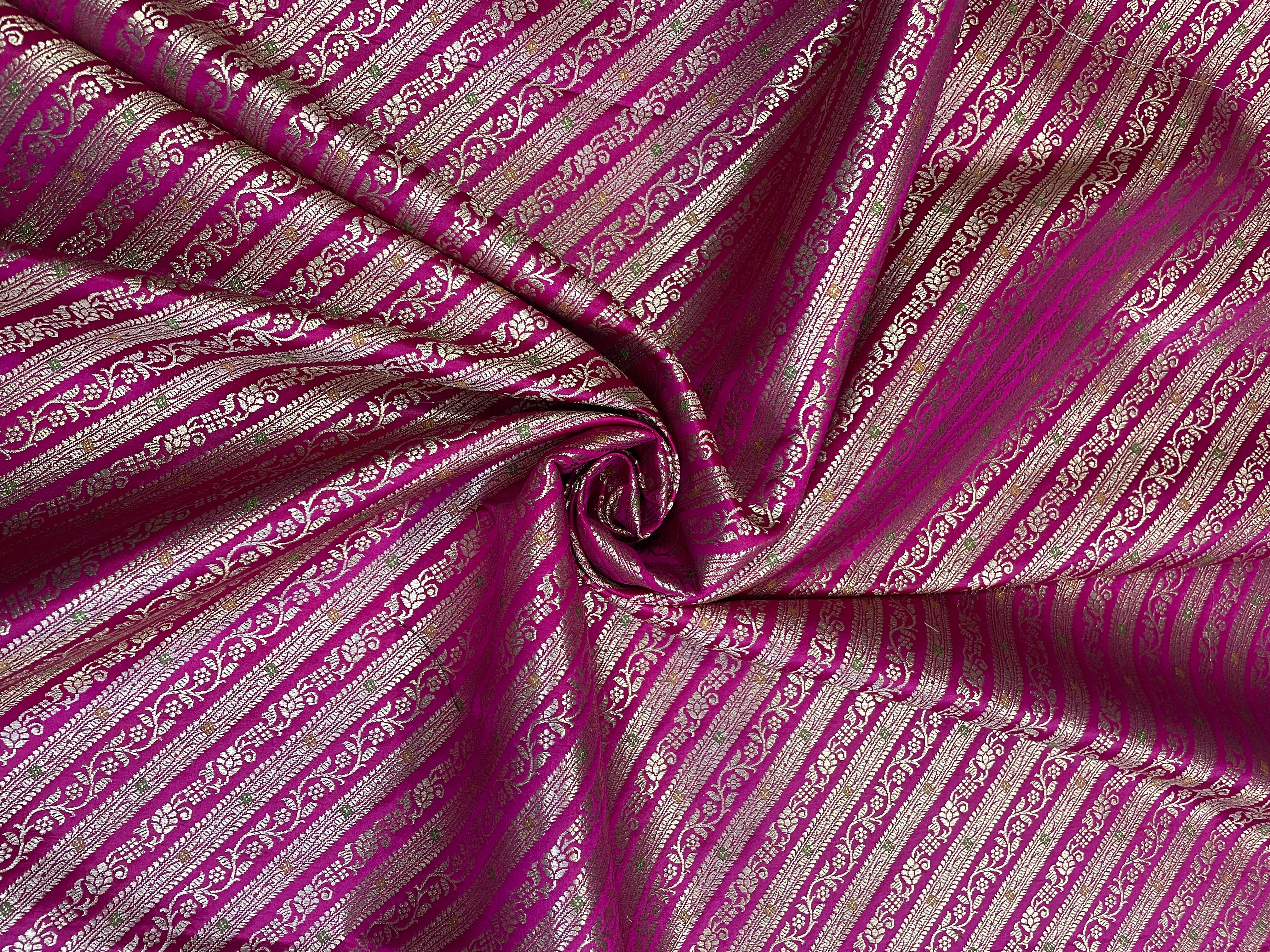 Magenta Stripes Semi Brocade Fabric